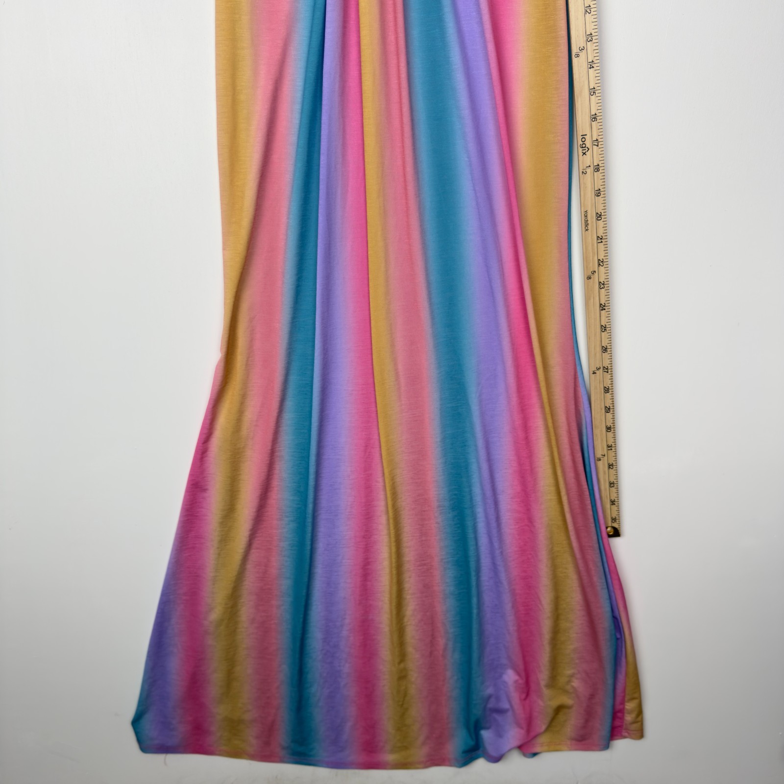 Maia Rainbow Ombre Maxi Dress S Sleeveless Deep V-Neck USA Made Polyester Blend