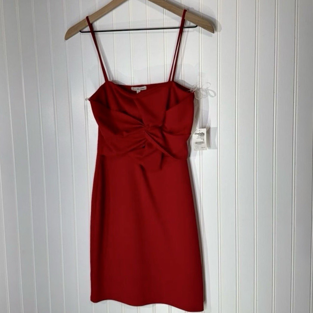 NWT Charlotte Russe Red Front Knot Bow Mini Dress Valentine’s Spaghetti Strap M