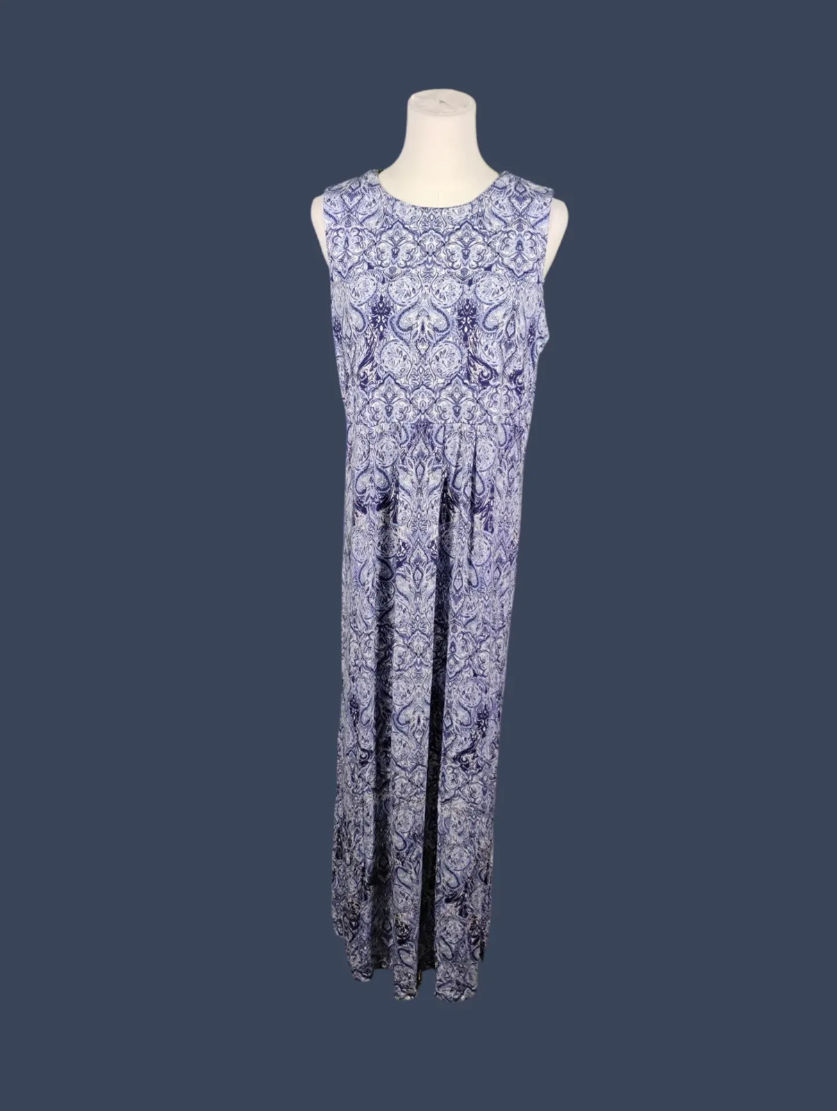 J. Jill Blue White Paisley Sleeveless Maxi Dress M Tall
