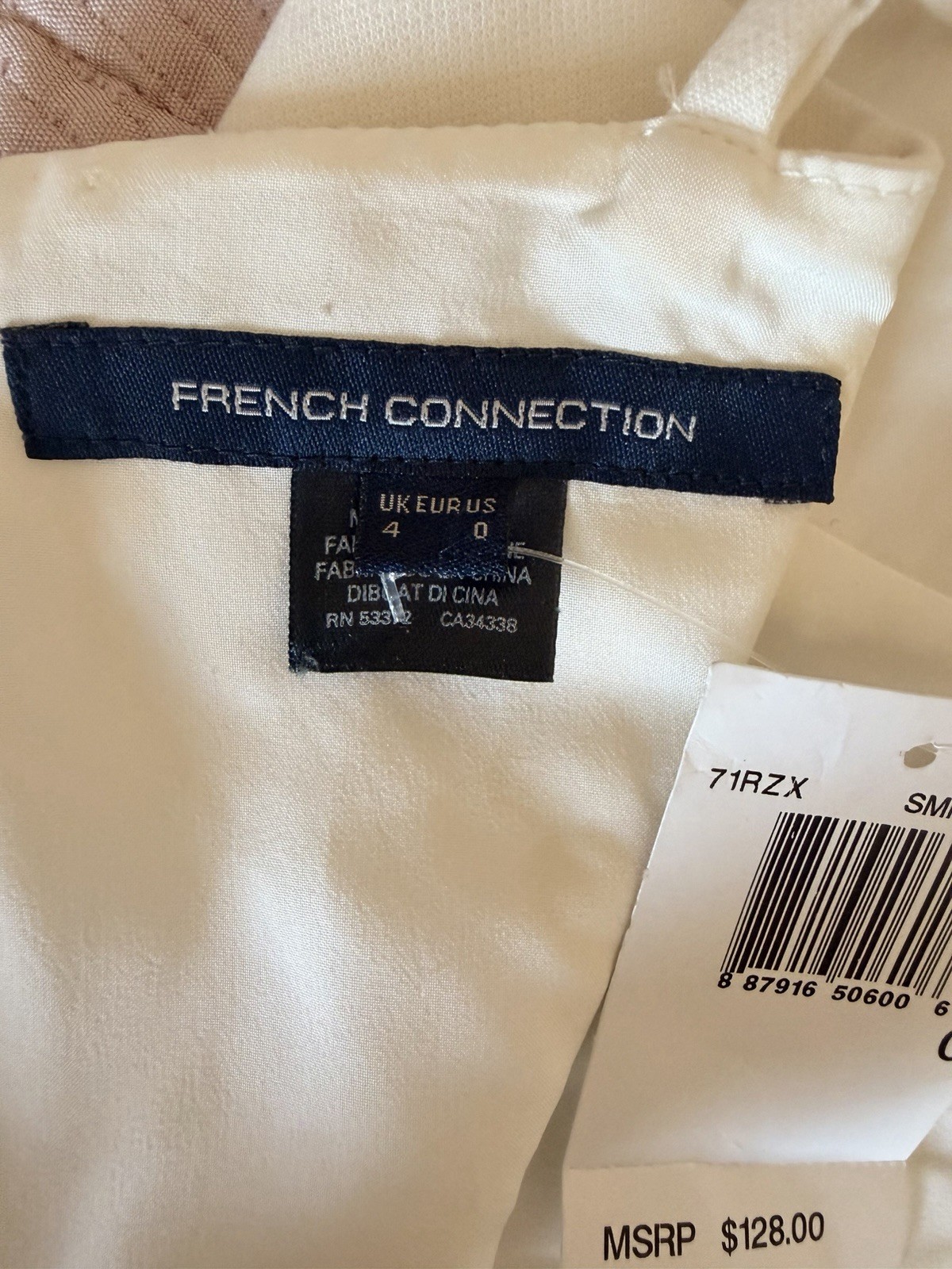 French Connection White Satin Wrap Mini Dress Sz 0 V-Neck Bow Zip Straps