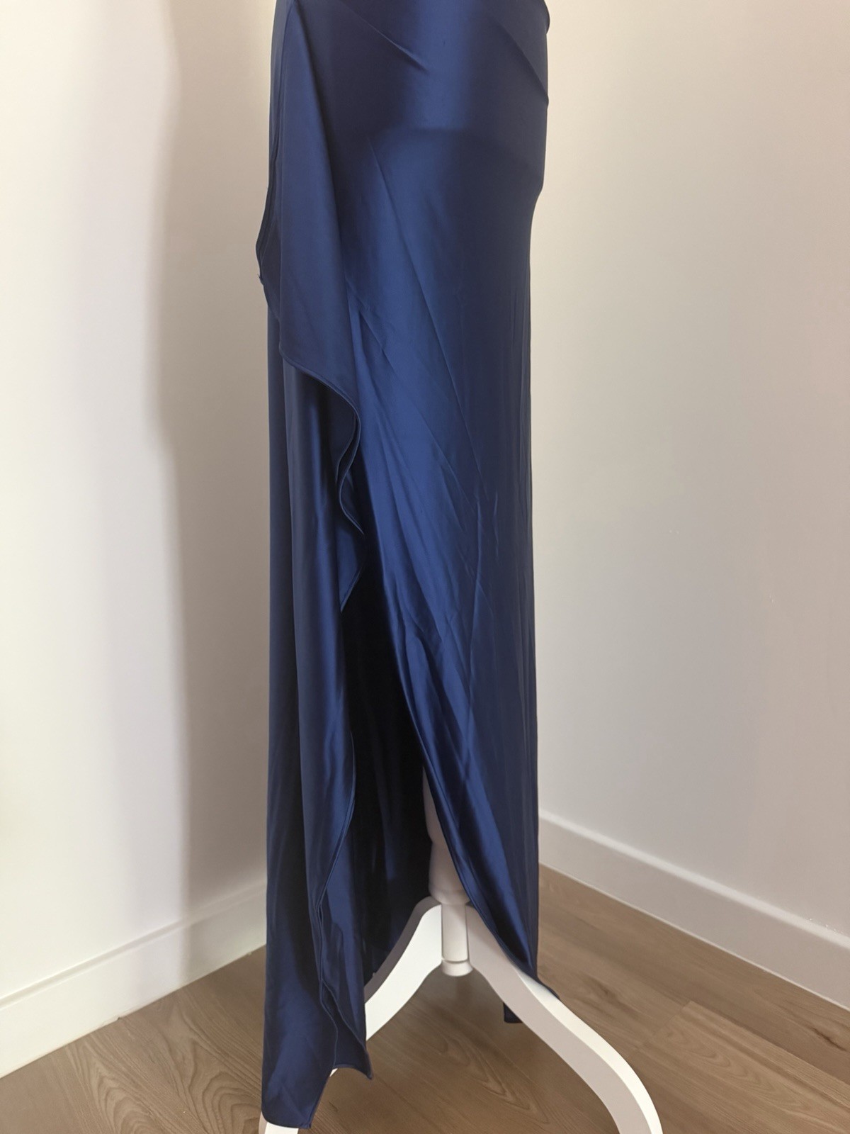 Elegant blue Smooth and stretchy Maxi evening Dress Halter Neck, wedding guest