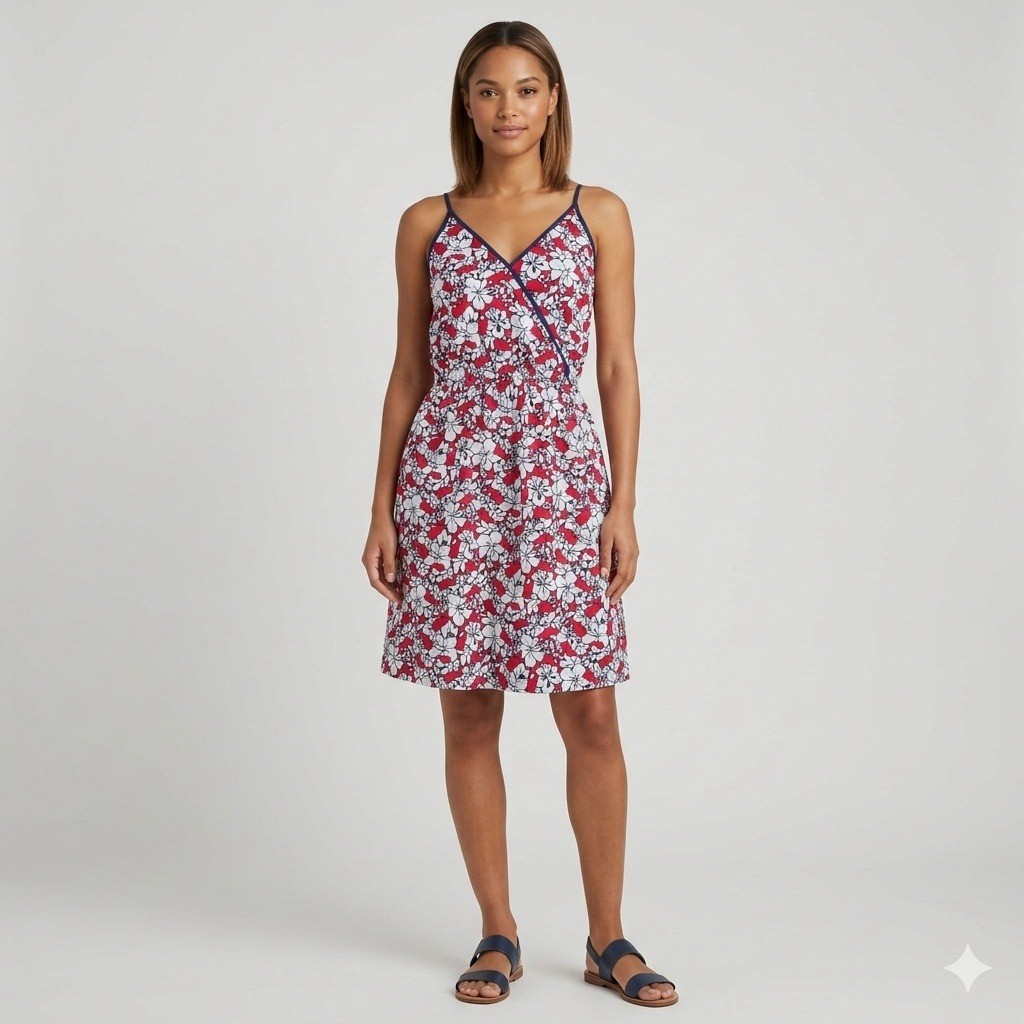 Vineyard Vines Target Red White Blue Floral Whale Print Cotton Dress Womens XS