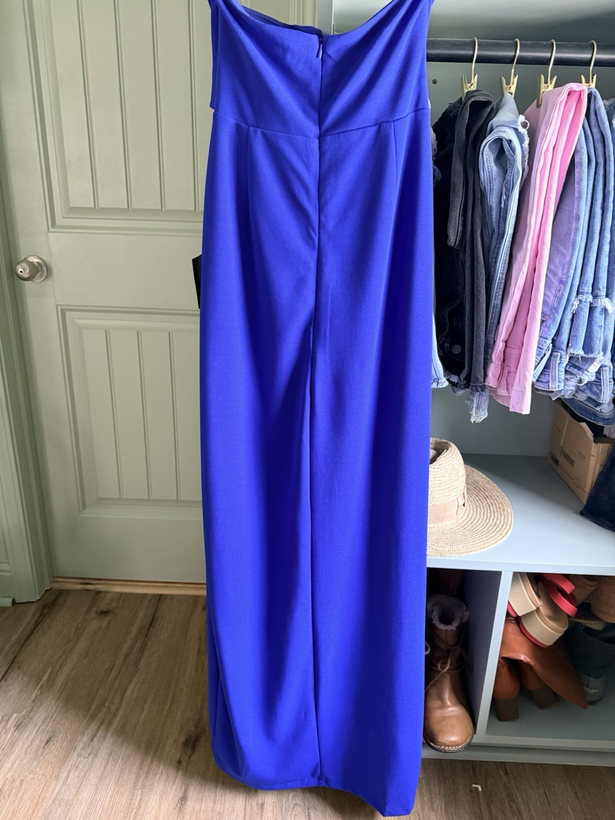 Lulus Extravagant Persona Blue Strapless Cutout Column Maxi Dress