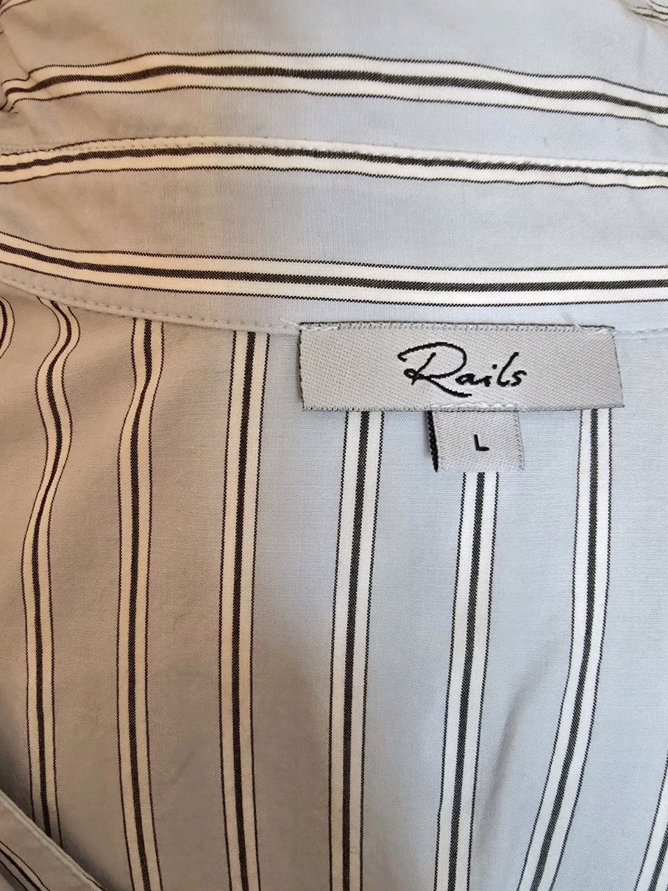 Rails Irie Hampton Stripe Twist Front Midi LS Shirt Dress Women L Blue Coastal
