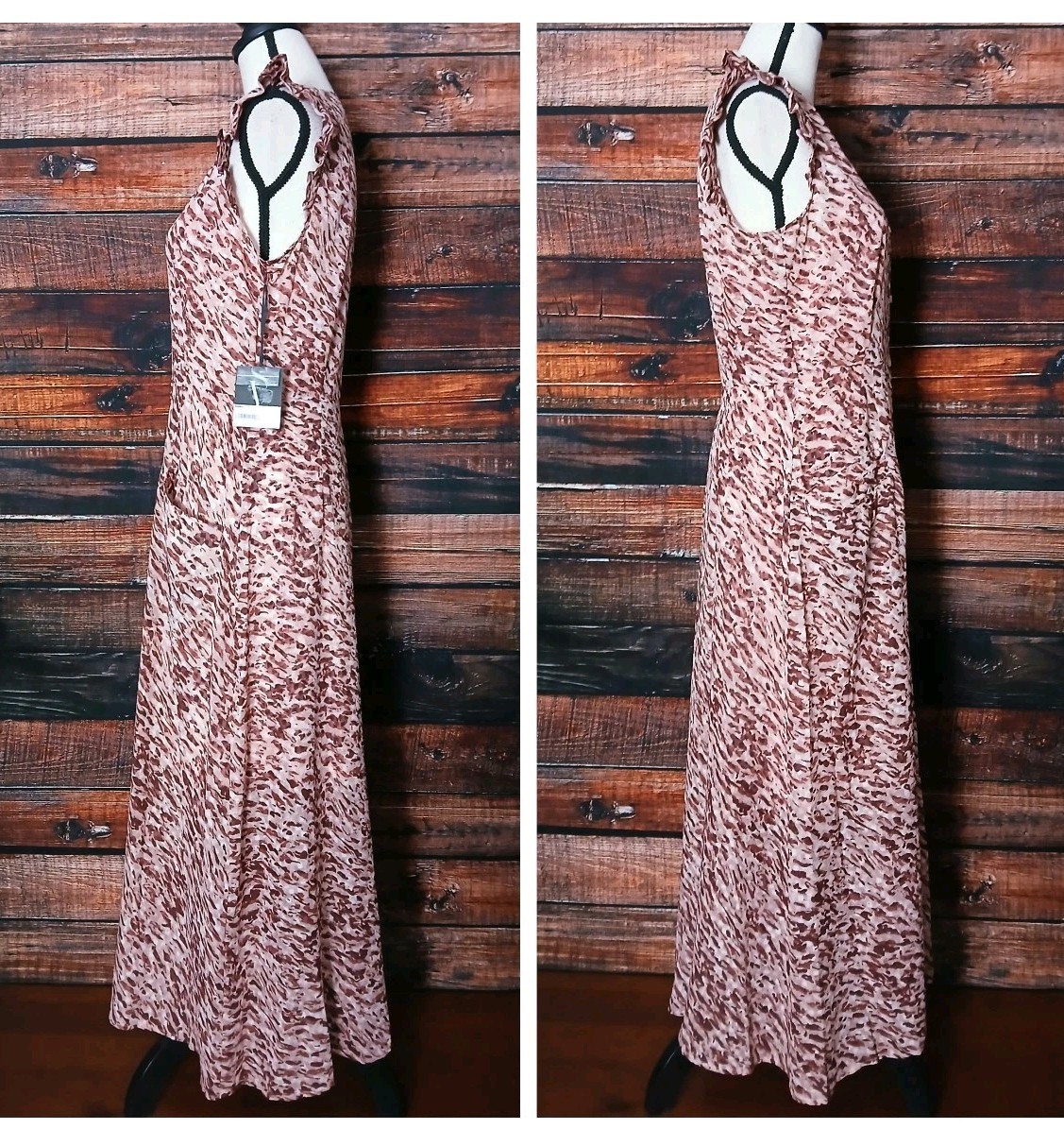Simply Vera Wang Midi Dress M Button Down Abstract Ruffle Sleeve Pink NWT