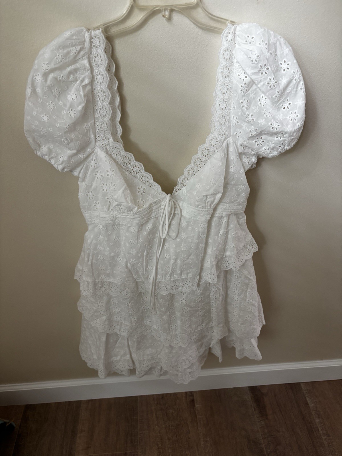 For Love & Lemons Rosalyn Mini Dress Women’s Large White Eyelet Embroidered NWT