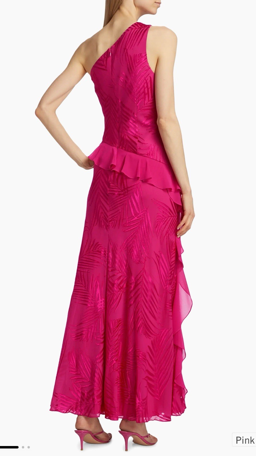 MILLY Ryanna Chiffon Devore One Shoulder Dress Gown Size 8 Pink Palm NEW