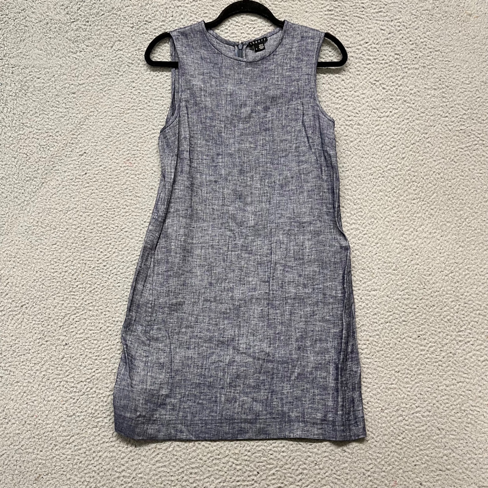 Theory Dress Womens 4 Blue Linen Chambray Sleeveless Minimal Nautical Classic