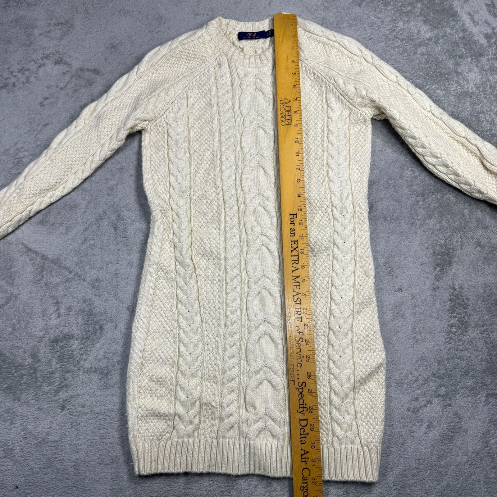 Polo Ralph Lauren Cream Cable Knit Sweater Dress Womens XS Preppy Quiet Luxury