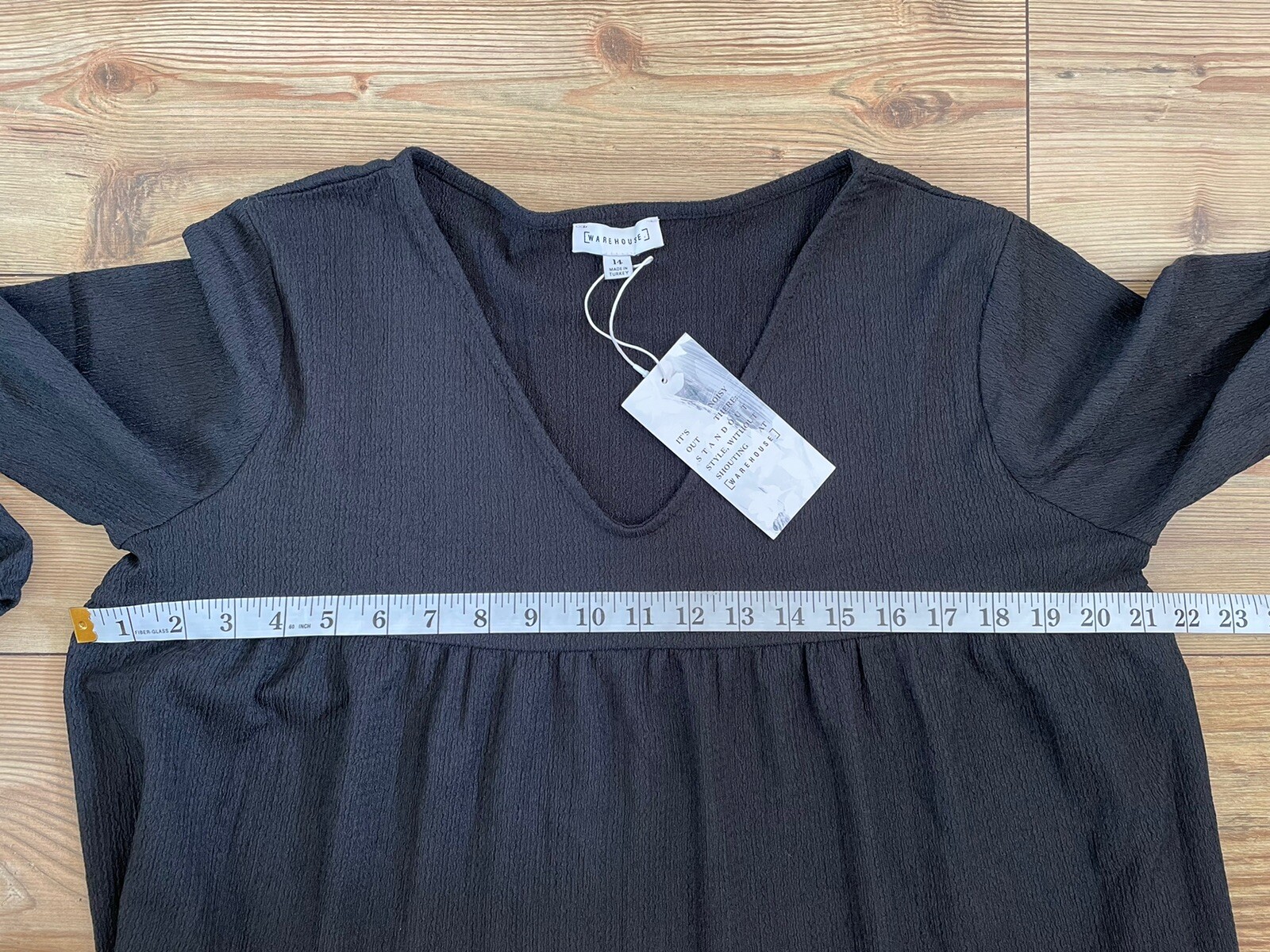 Warehouse Black Oversized Lagenlook Long Sleeve Tent Trapeze Dress Uk 14 New