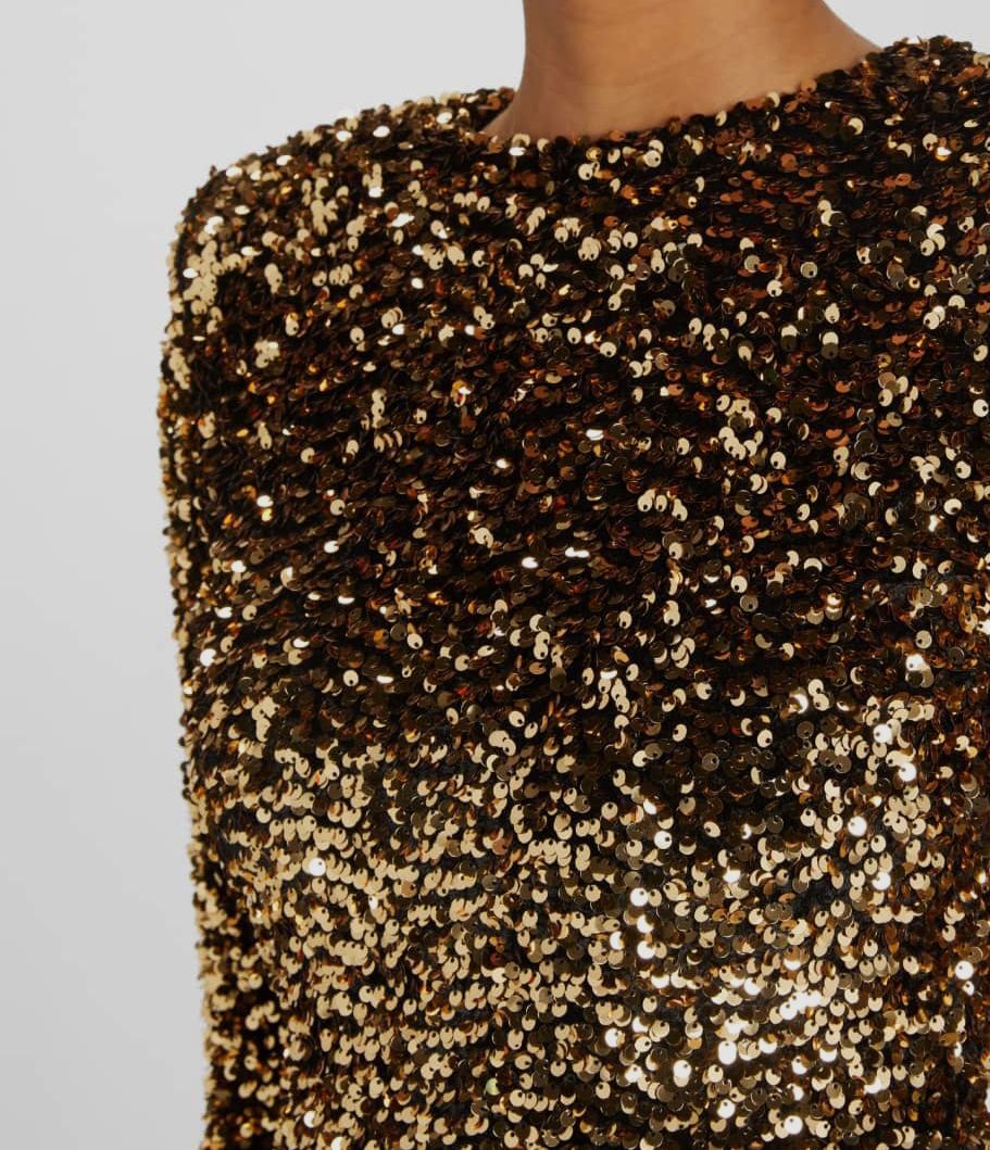 $1625 Sergio Hudson Women’s Gold Sequin-Embellished Cocktail Midi Dress Size 0