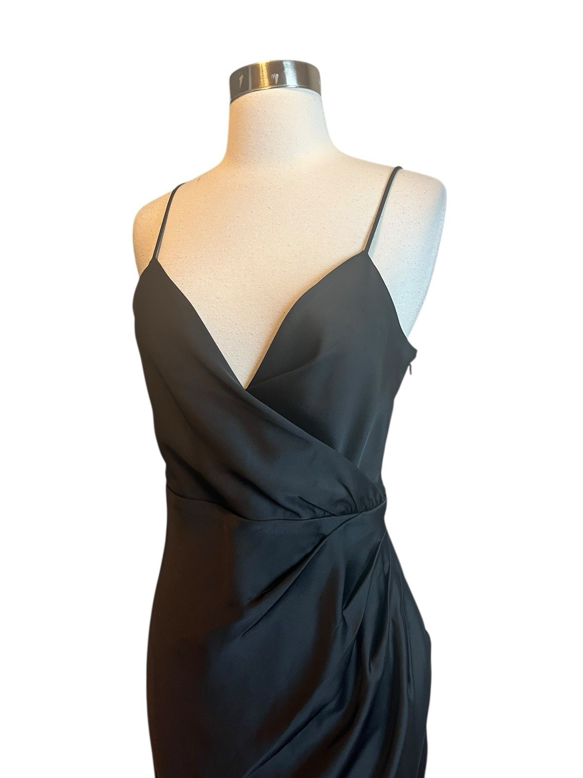 Anthropologie Freya Satin Charmeuse Dress Size 6 Black BHLDN