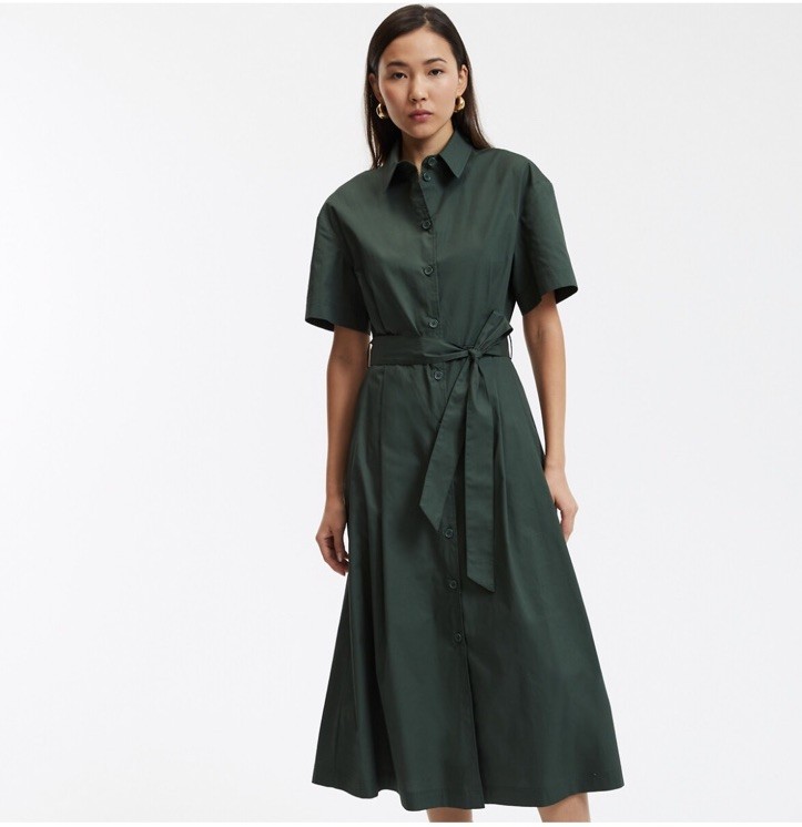 LA REDOUTE GREEN MIDI SHIRT DRESS COTTON OFFICE WORK WEAR MINIMALIST SIZE 8