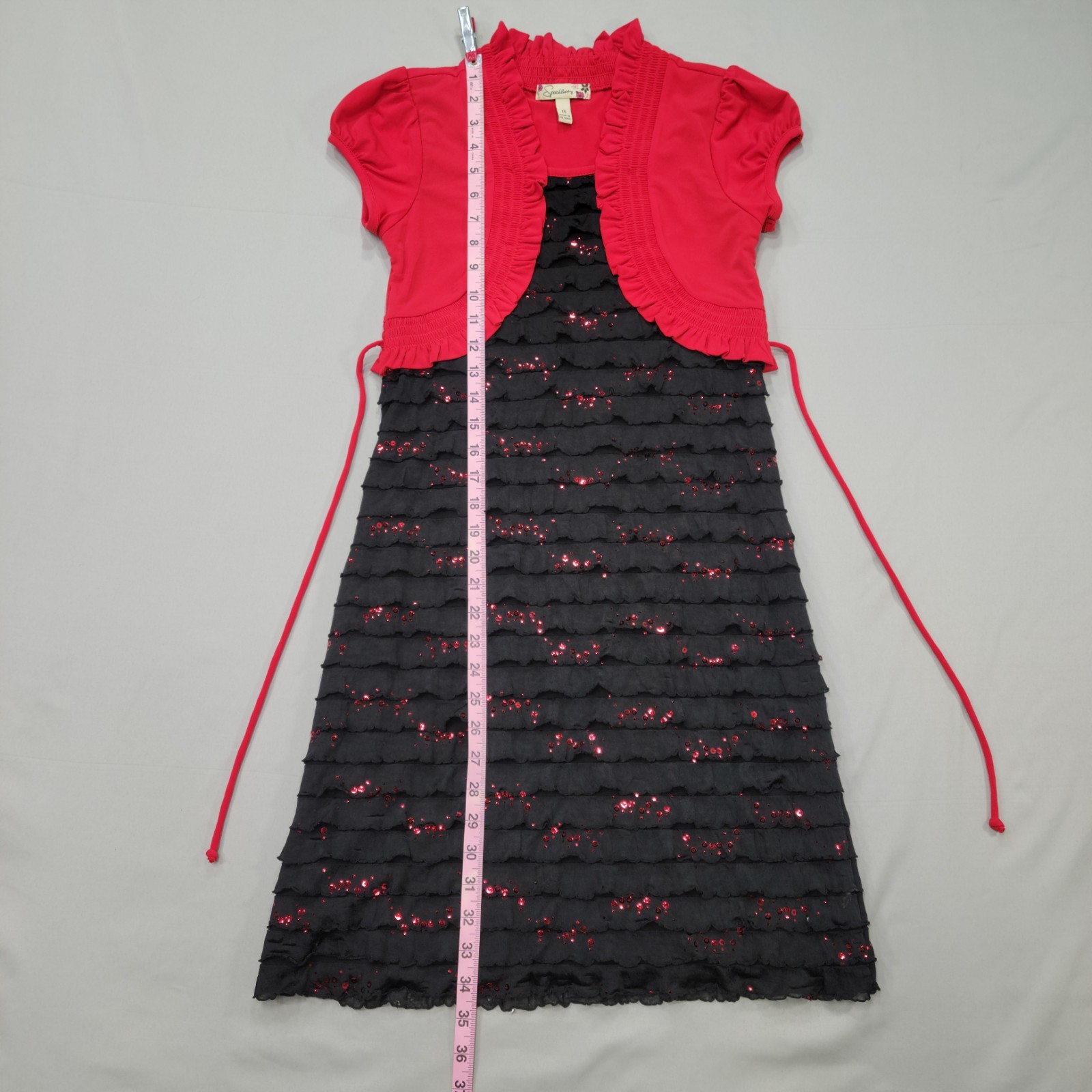 Speechless Coquette Ruffle Bolero Sequin Tiered Dress Size 16 Soft Romantic