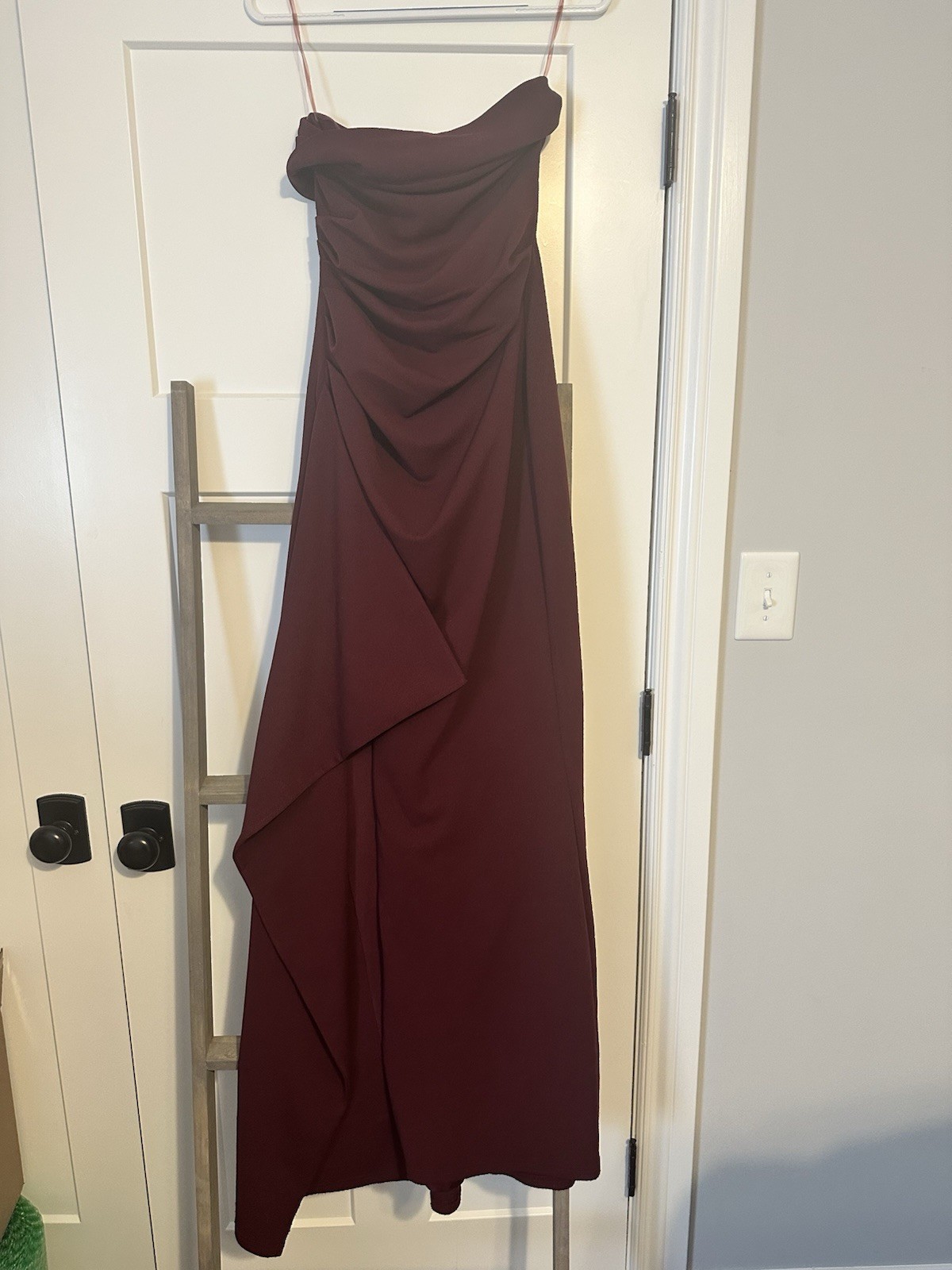 Babyboo Burgundy Maxi Dress Sweetheart Neck Sleeveless Ruffle Side Slit S