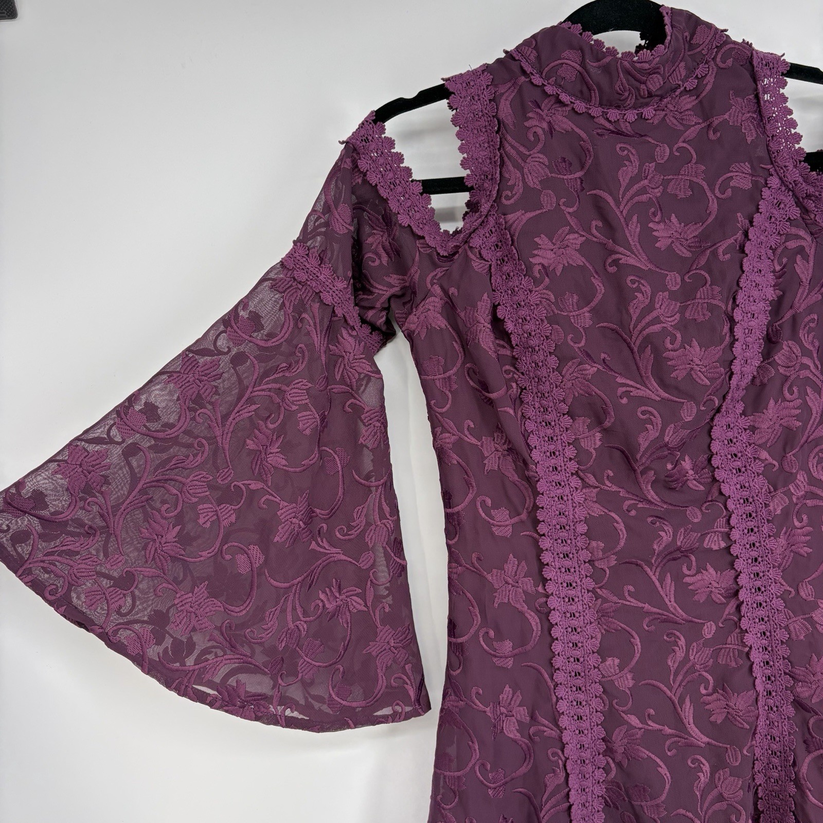 Venus Purple Embroidered Bell Sleeve Dress 2 Cold Shoulder Bell Slv Whimsigoth