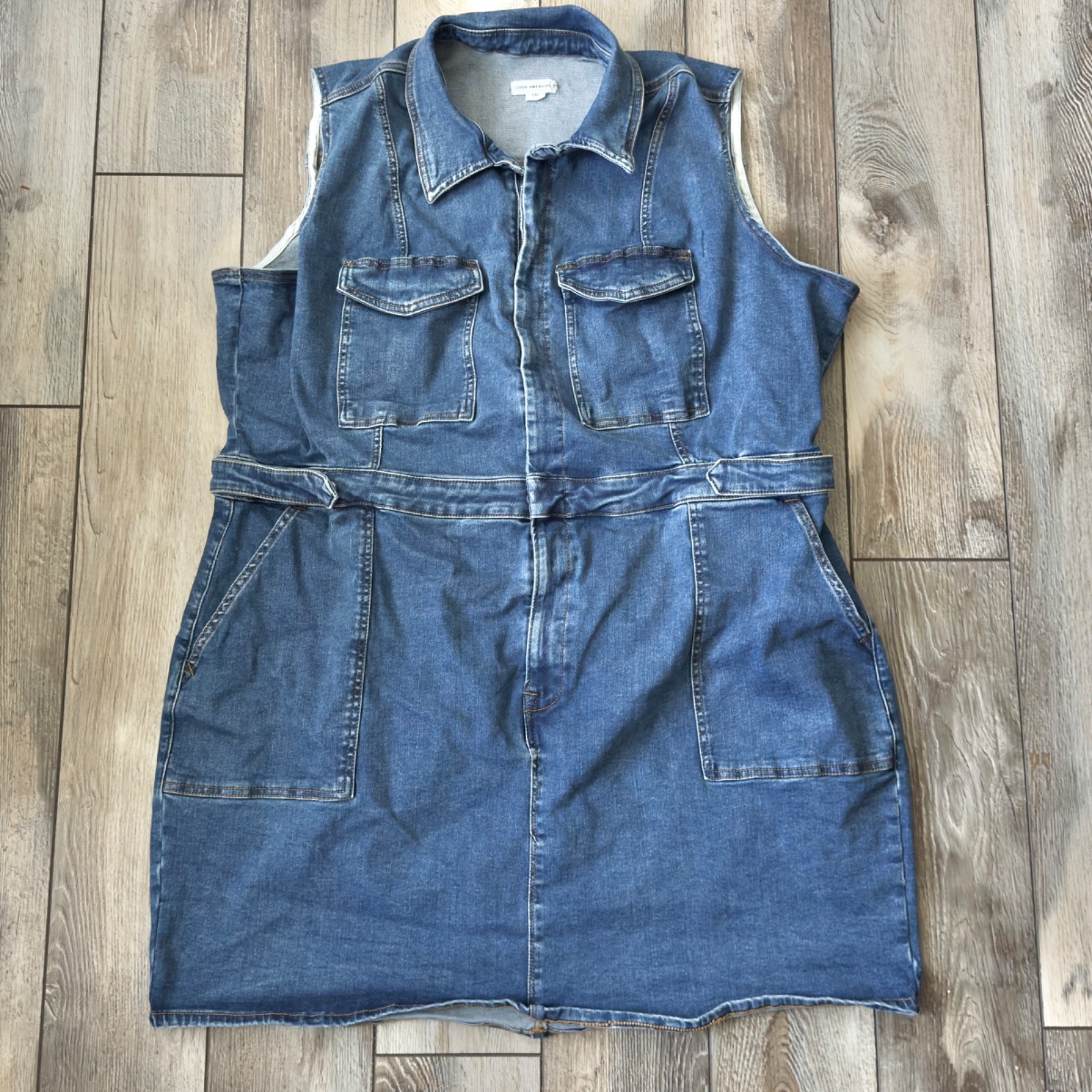Good American Fit For Success Sleeveless Denim Mini Dress Size 5X
