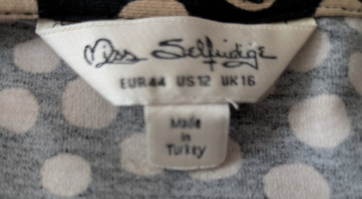 Miss Selfridge Jersey Tea Dress Black & Beige Polka Dot Pattern Size 16