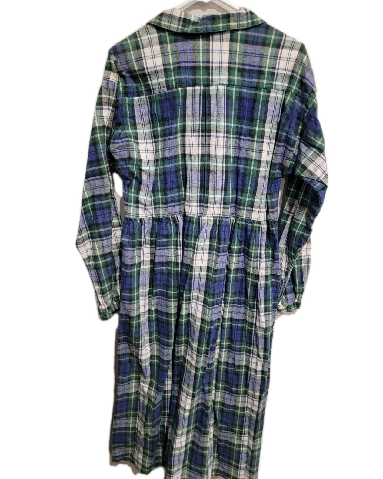 VTG 90s Hazel Creek Plaid Flannel Maxi Dress L Cotton Grunge Cottagecore Green