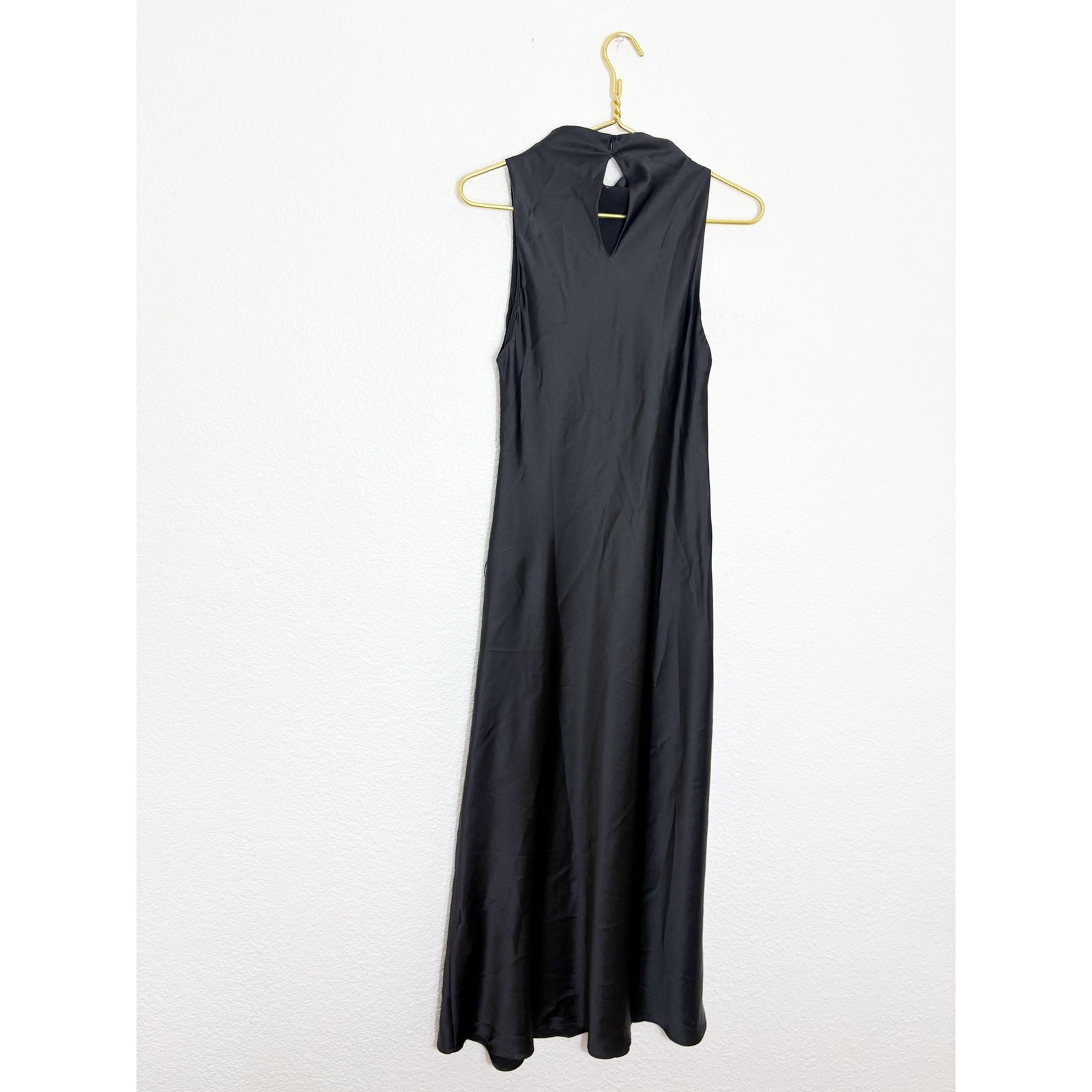 Zara Black Satin High Neck Midi Slip Dress Size Medium 8848/748 Cocktail Party
