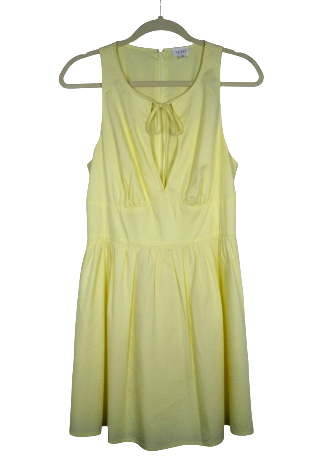 LE LIS Pale Yellow SLEEVELESS Zip TIE NECKLINE Pleated TWILL Fit & Flare DRESS M