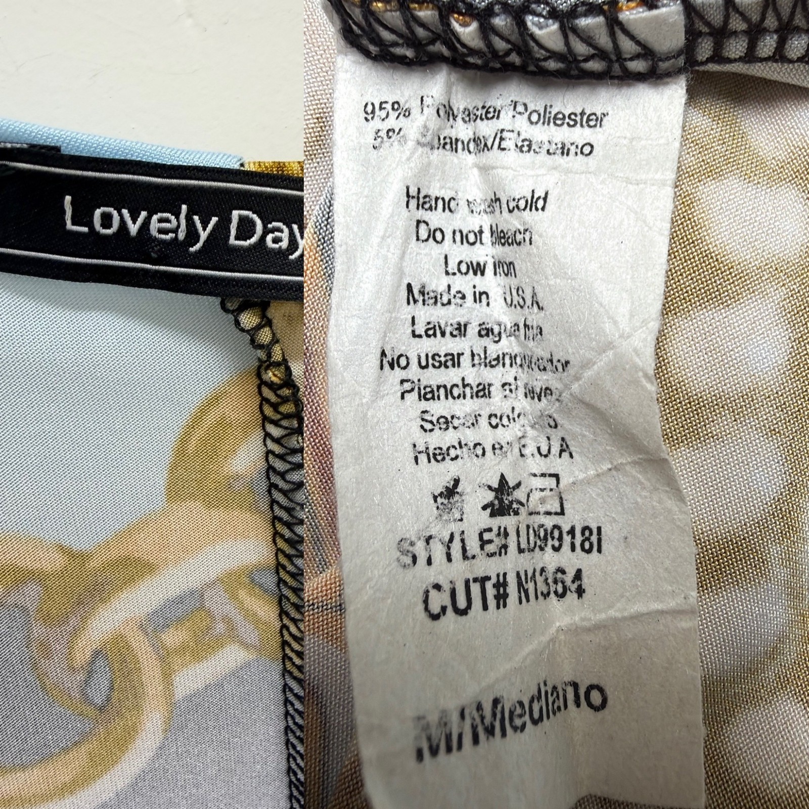Lovely Day Chain Print Knot Front Midi Empire Dress Low Cut V-neck w/Slit Sz M