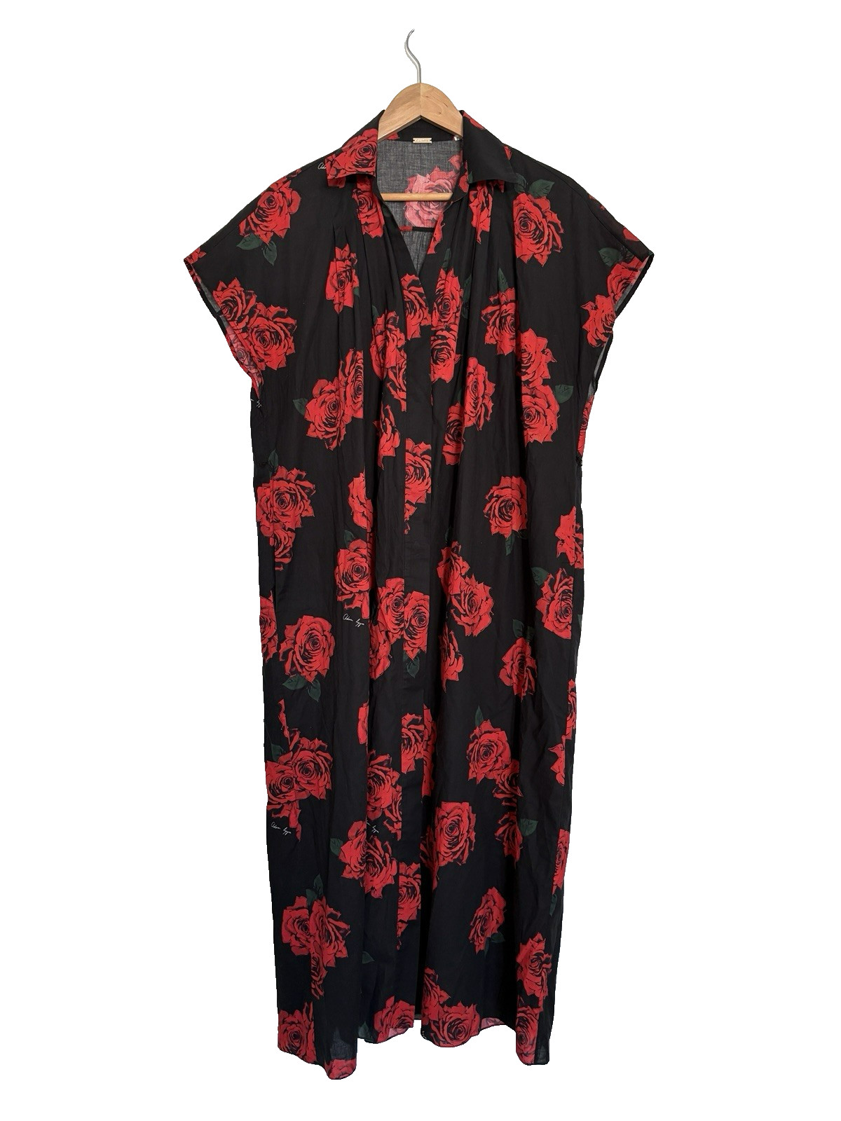 Adam Lippes Black Red Floral Rose Long Dress S Oversized Ready to Wear Luxury