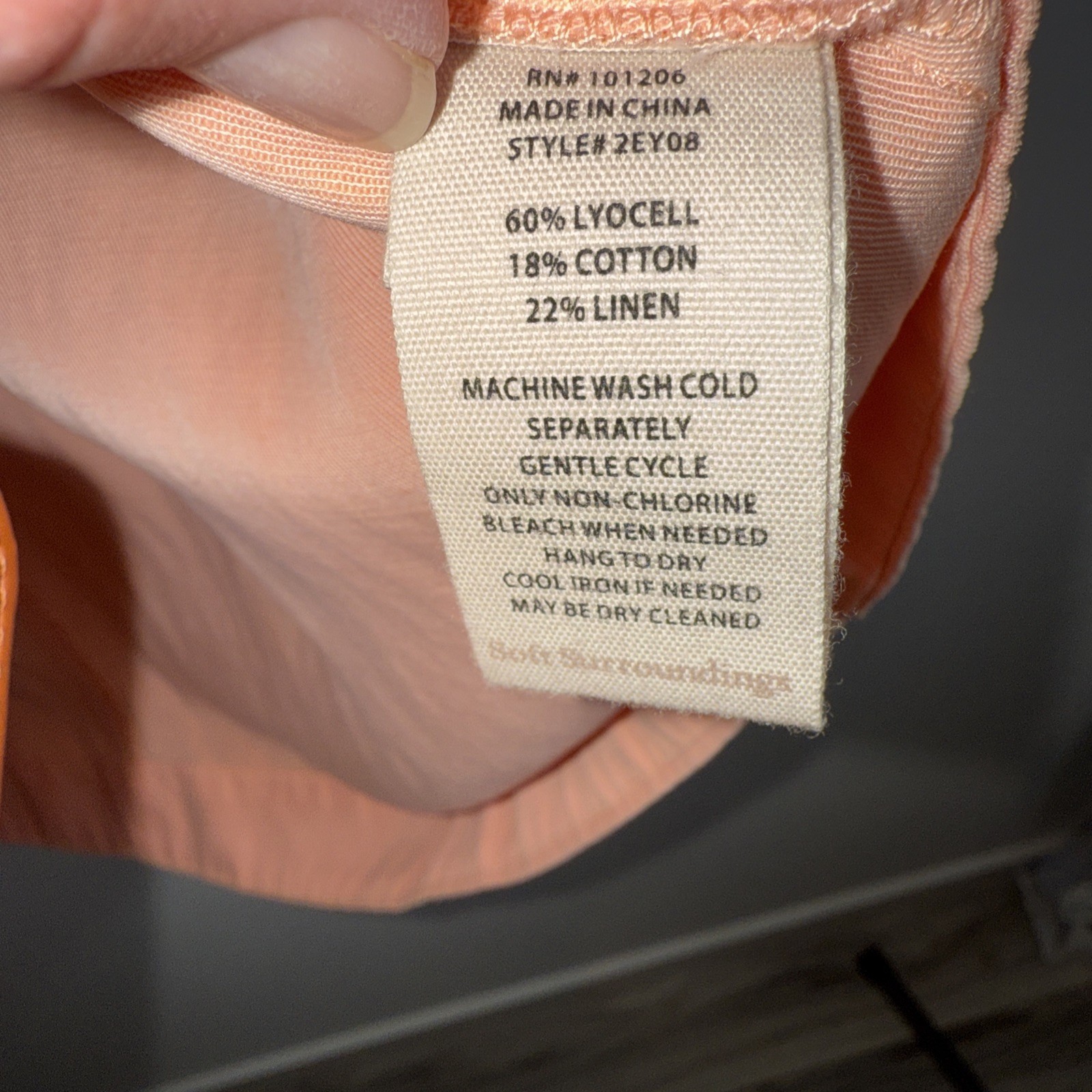 Soft Surroundings Kiran M Peach Nectar Shirt Dress Linen Blend Roll Tab Sleeves