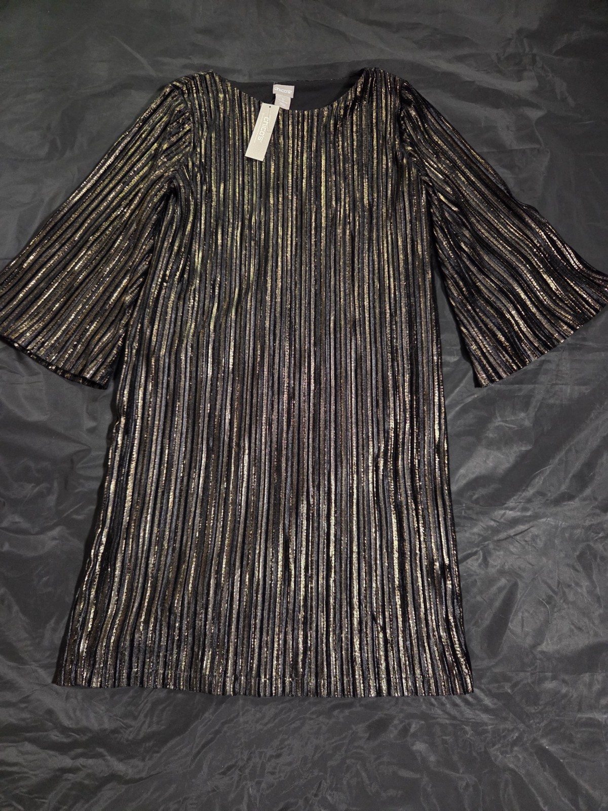 Chico’s Women’s Shine Striped Velvet Dress Gold Black Size 0(US 4-6) NWT