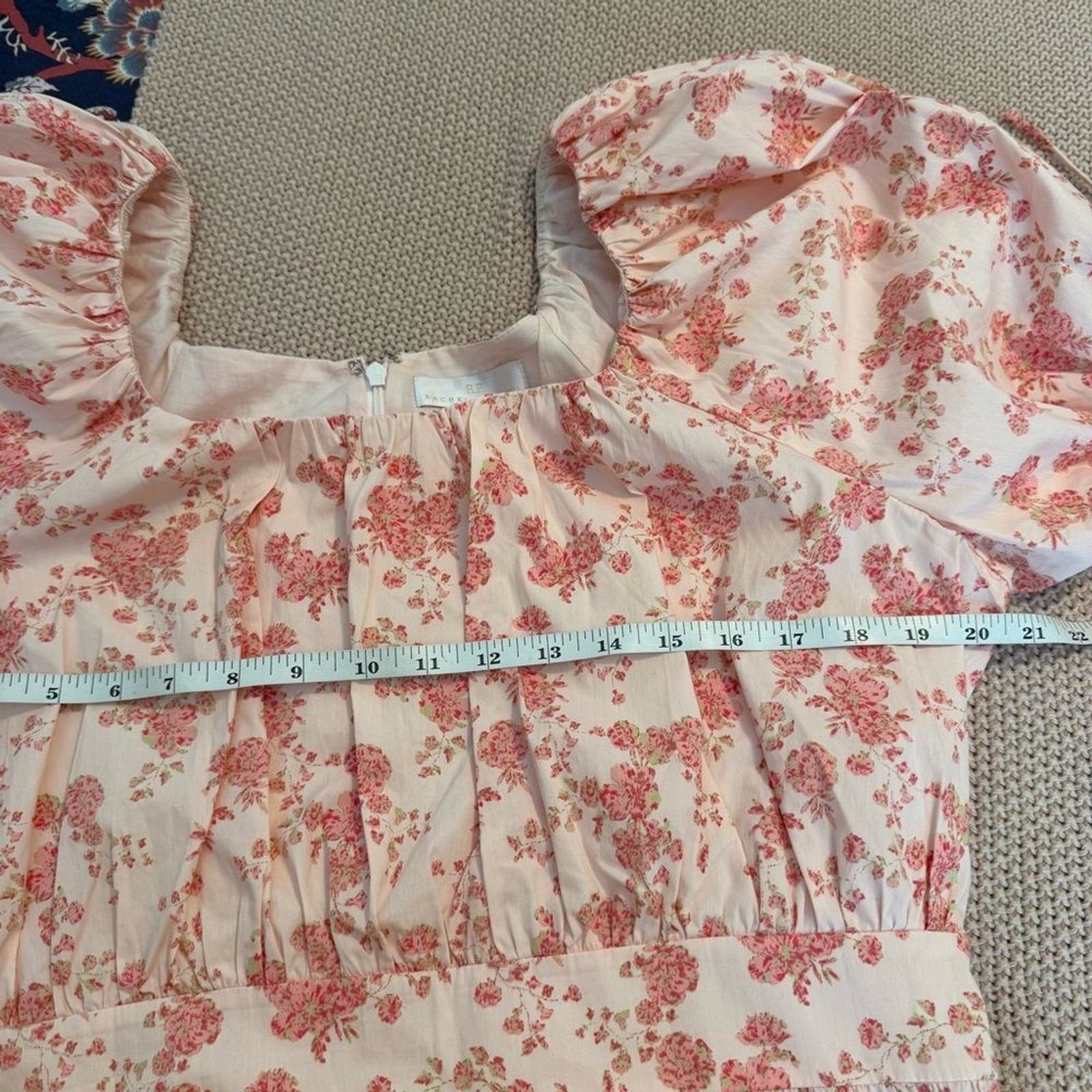 Rachel Parcell Pink Poppy Vine Puff Sleeve Tiered Mini Dress size Large