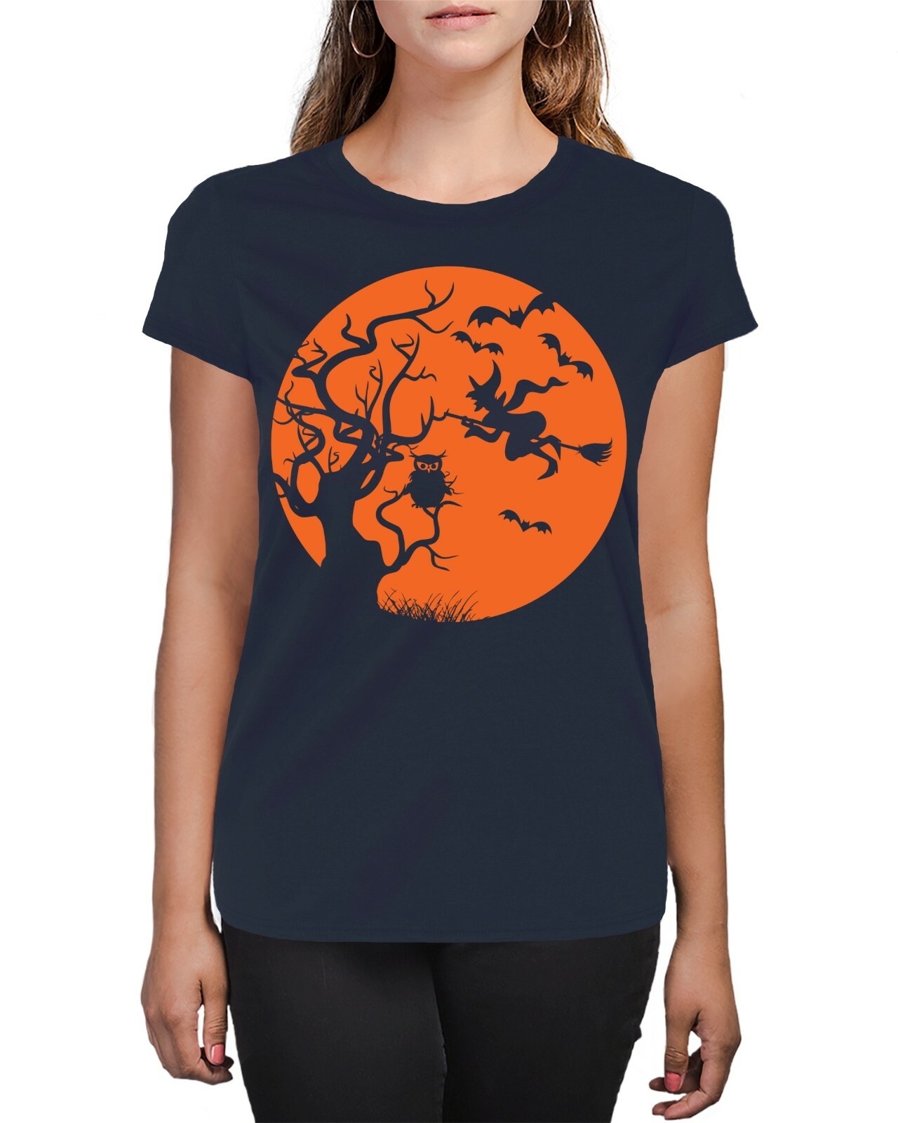 Pumpkin Owl Witch Trick Or Treat Halloween Silhouette Women’s T-Shirt