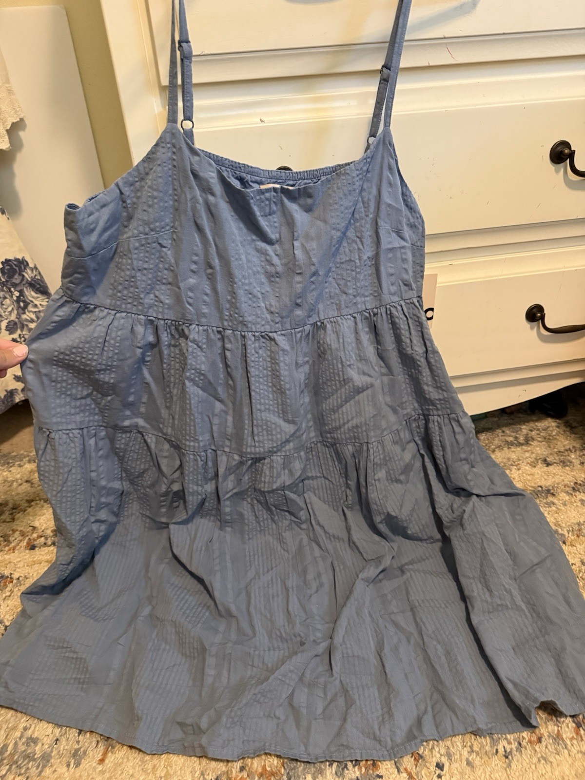 SO Blue Solid Mini dress Square Neck Tiered Strappy Woven Cotton XXL