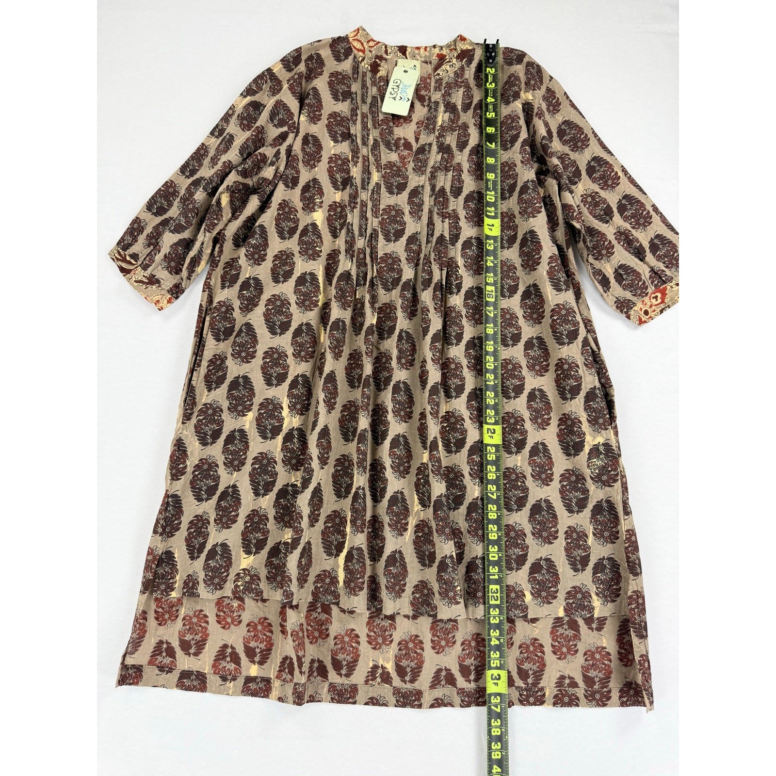 Jaded Gypsy Boho Pintuck Tunic Shirt Dress Women’s Small Large Brown