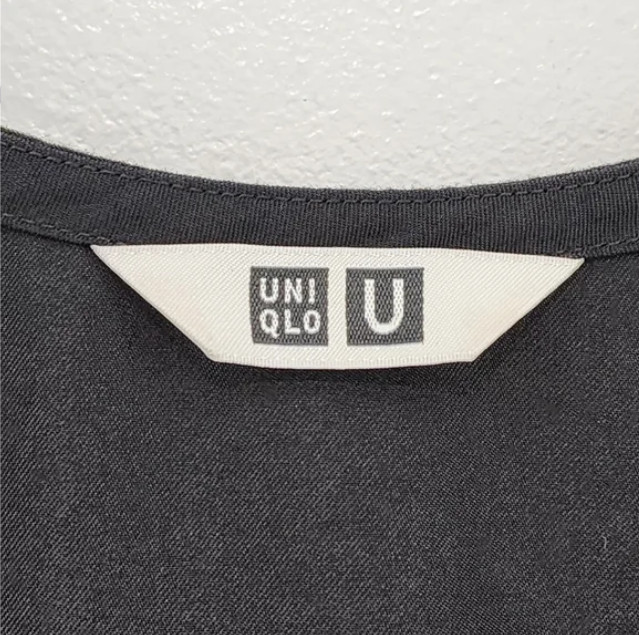 Uniqlo Women’s Sleeveless Drawstrings A-line Midi Dress Size L Scoop Neck Black
