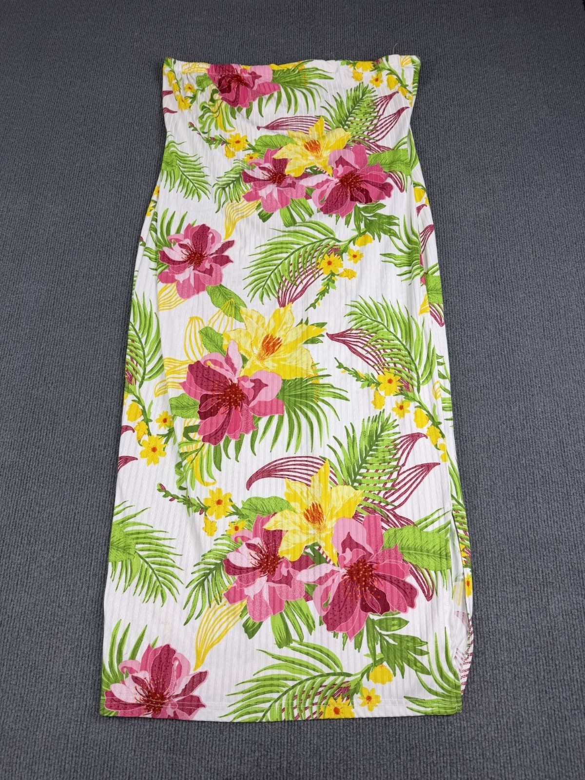 Rouge Collection Womens White Pink Yellow Tropical Strapless Maxi Dress 2X