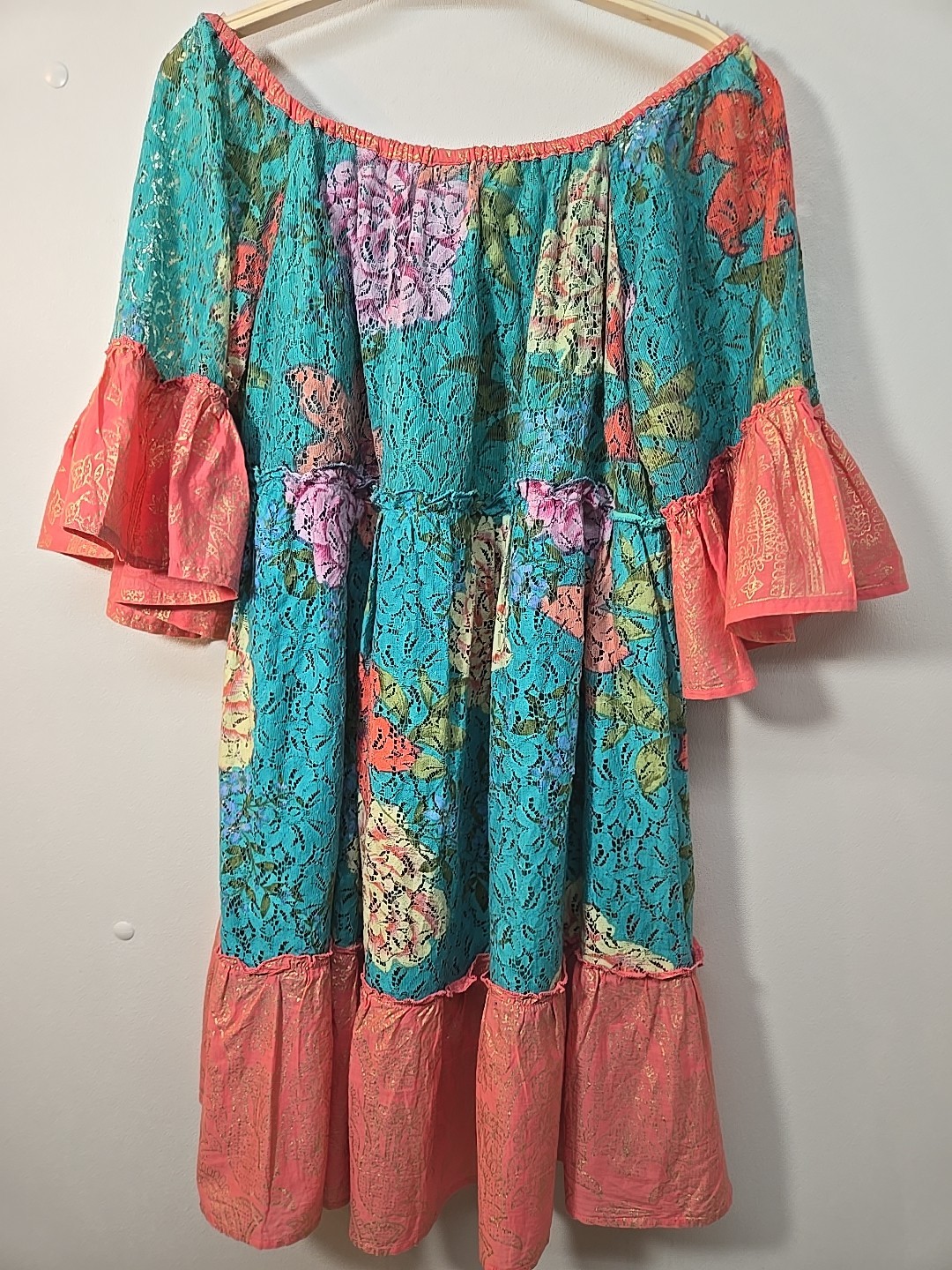 NWOT Boho Embellished Colorful Beaded And Sequin Ruffle Details Mini Dress S/M