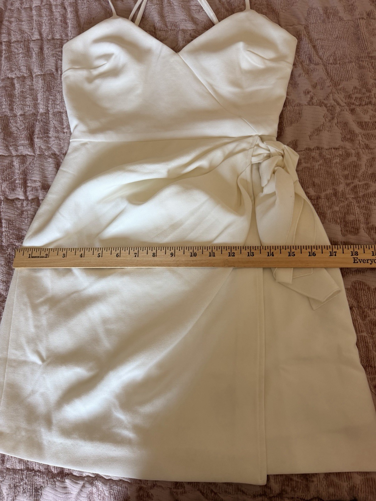 French Connection White Satin Wrap Mini Dress Sz 0 V-Neck Bow Zip Straps