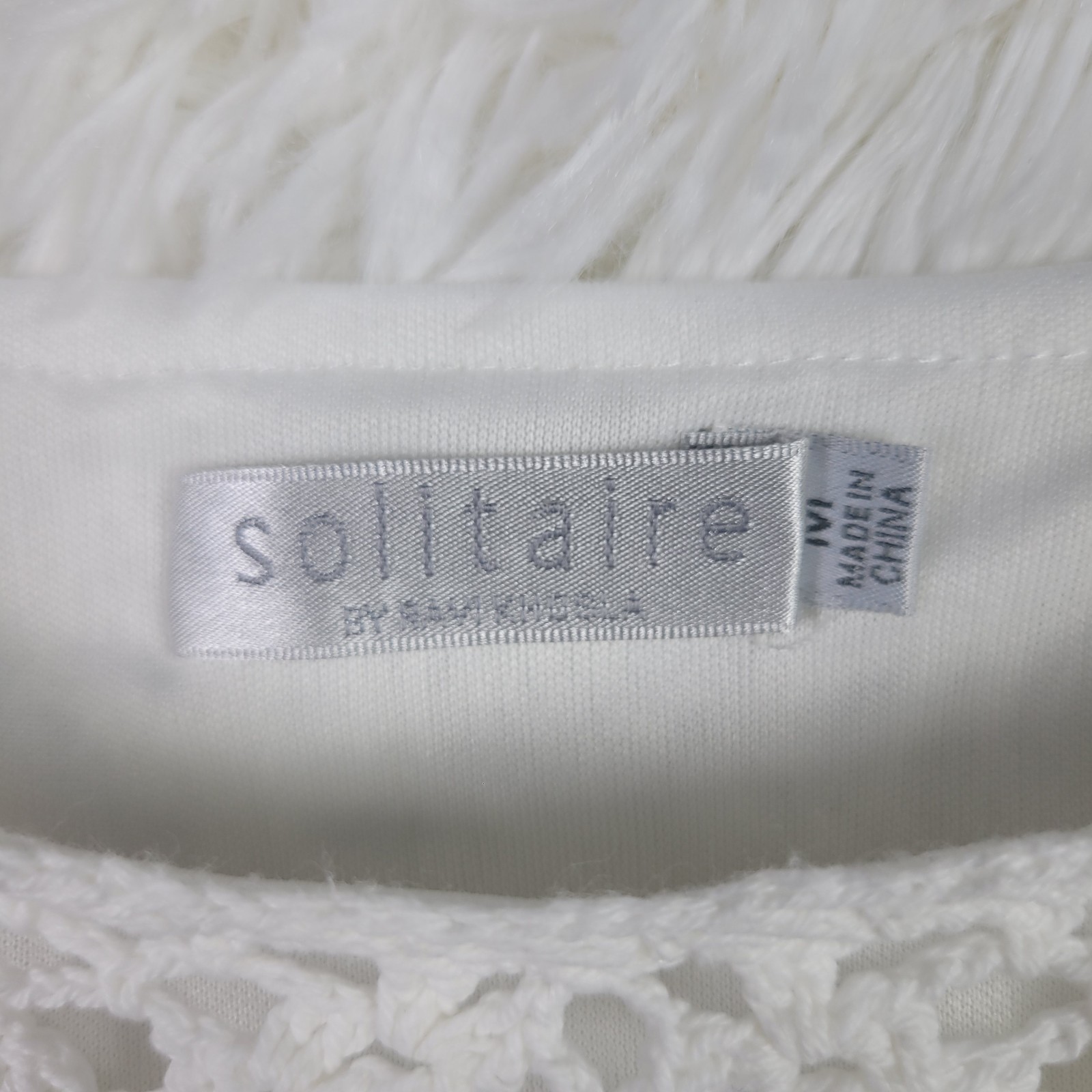 Solitaire Crochet White Knee Length Lined Tiered Dress Fringe Cottagecore Sz Med