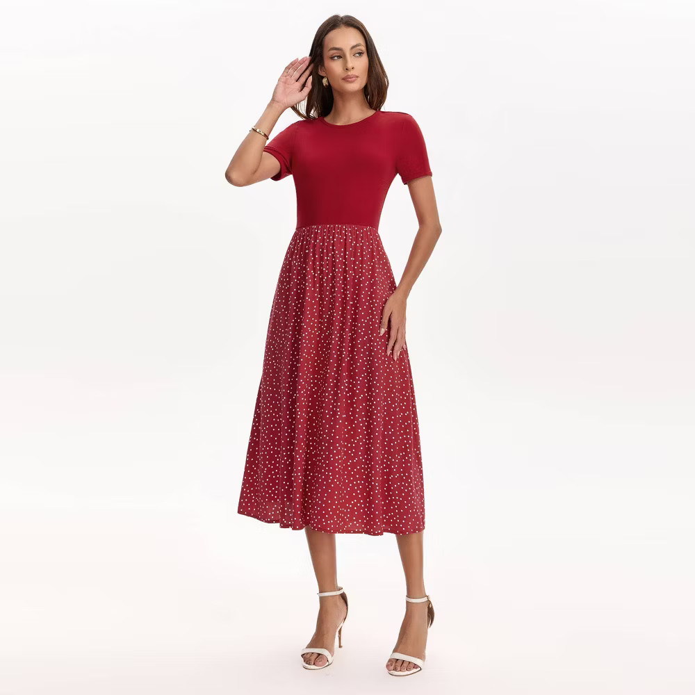 Women Short Sleeve Contrast Midi Dress – A
