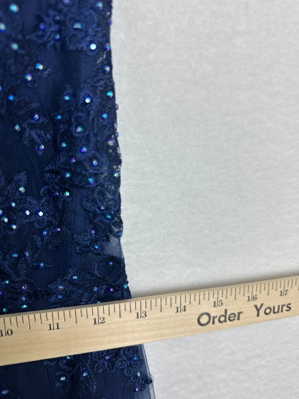 Say Yes Embroidered Ball Gown Juniors Size Navy Applique Side Slit Lace Up FLAW