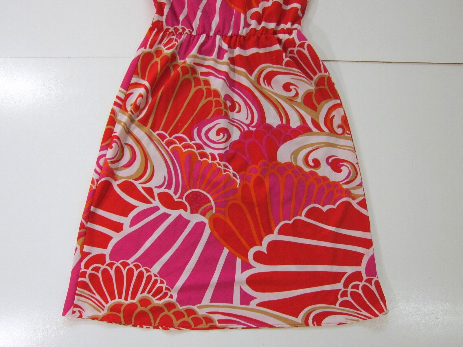 Natori Pink Orange White Geometric Cap Sleeve Tent A-Line Sheath Tunic Dress S