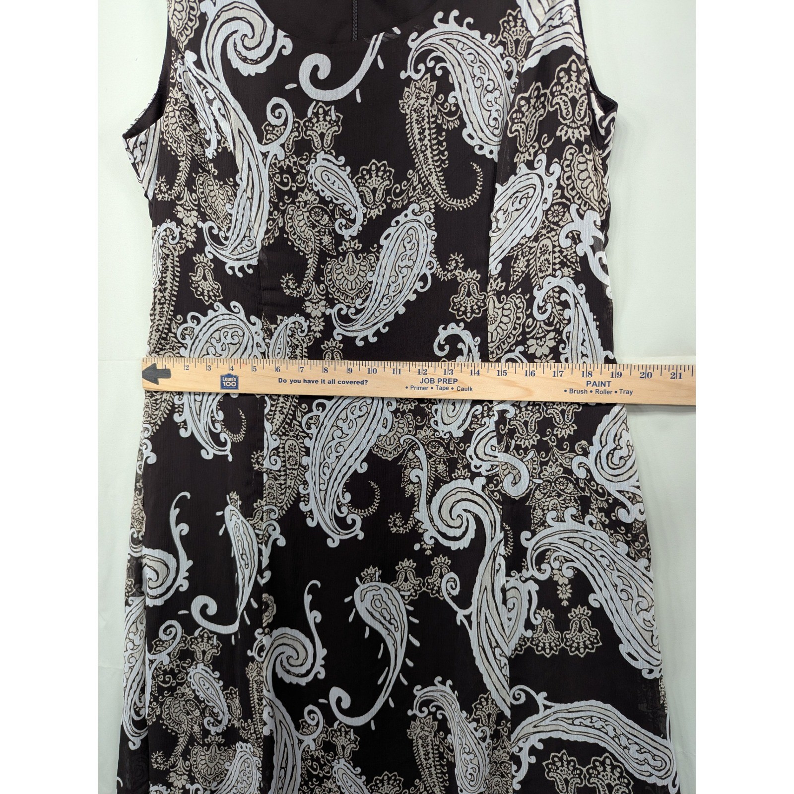 Studio I Brown Paisley Sleeveless Midi Dress Size 14 Career Casual Chic