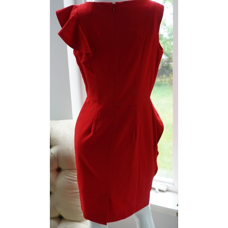 Calvin Klein Ruffeled Fitted Red Power Dress Size 4
