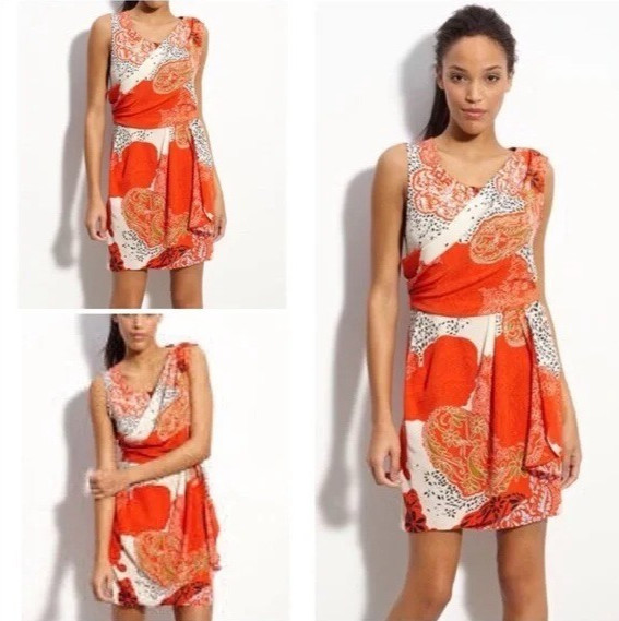 Julie Dillon Dress Silk Draped Orange Sheath Women’s Size 2 100% Silk
