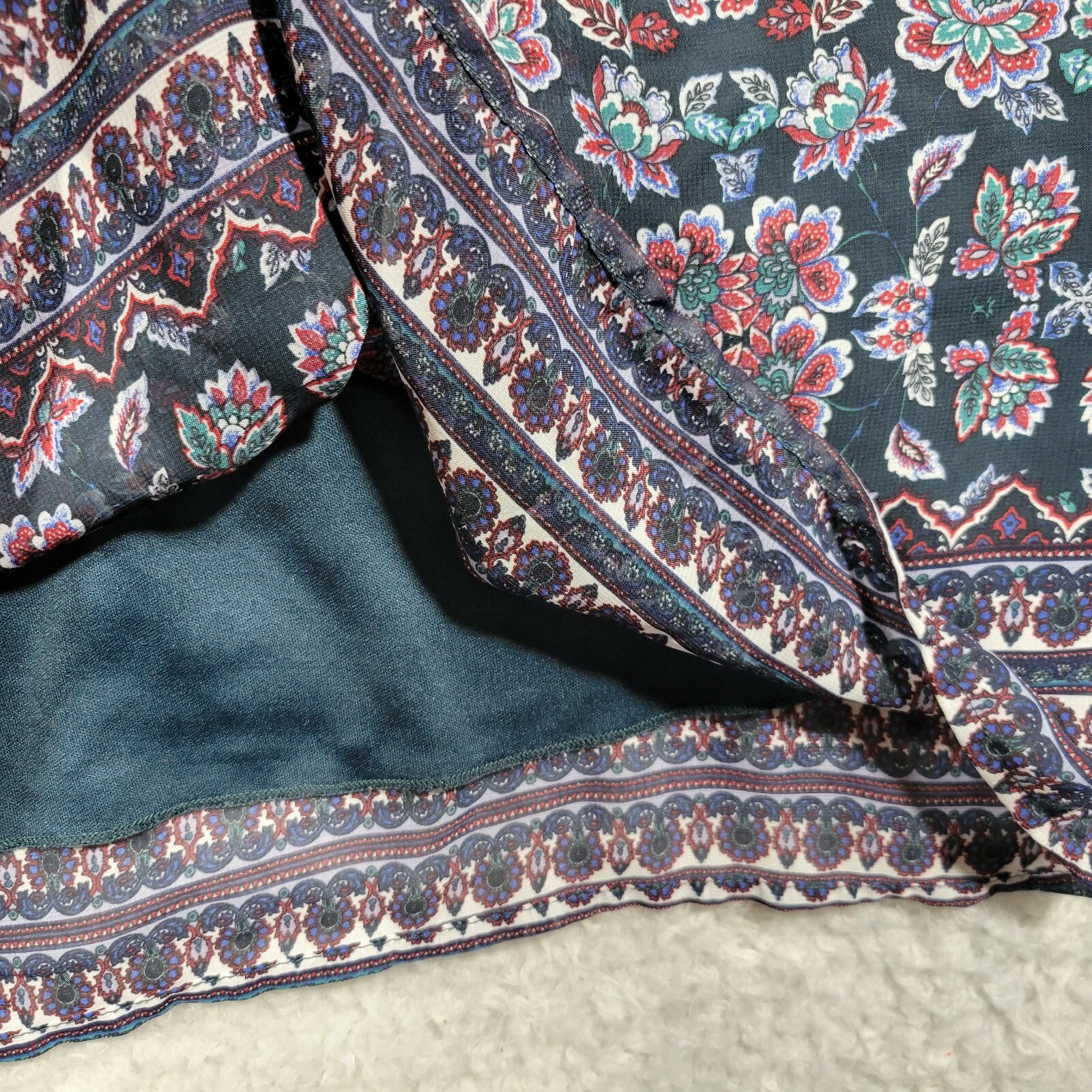 Blue Rain Dress Womens Medium Blue Green Floral Boho Chiffon Lined