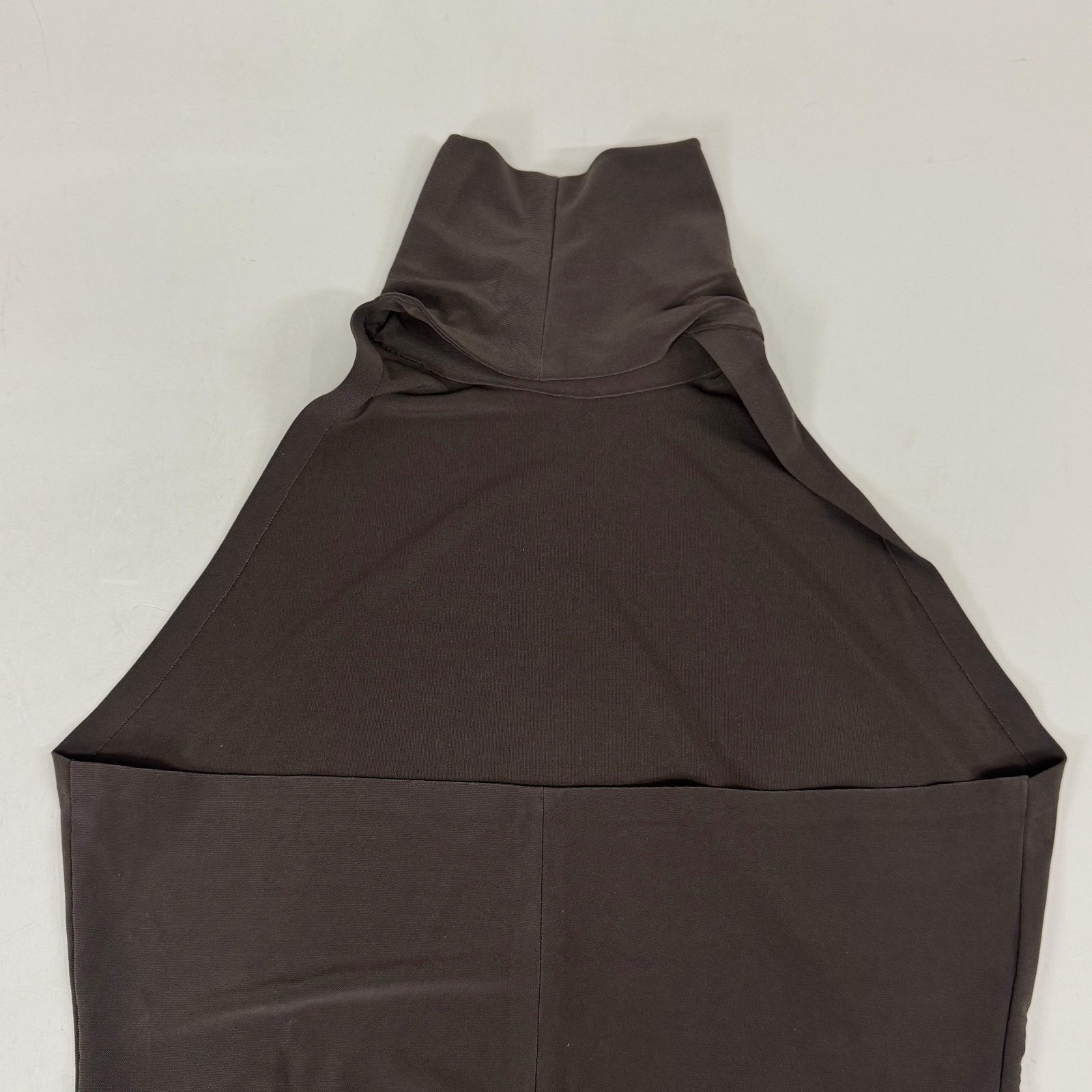 NORMA KAMALI Halter Turtle Fishtail Gown 4-Way Stretch Womens Sz S/36 Chocolate