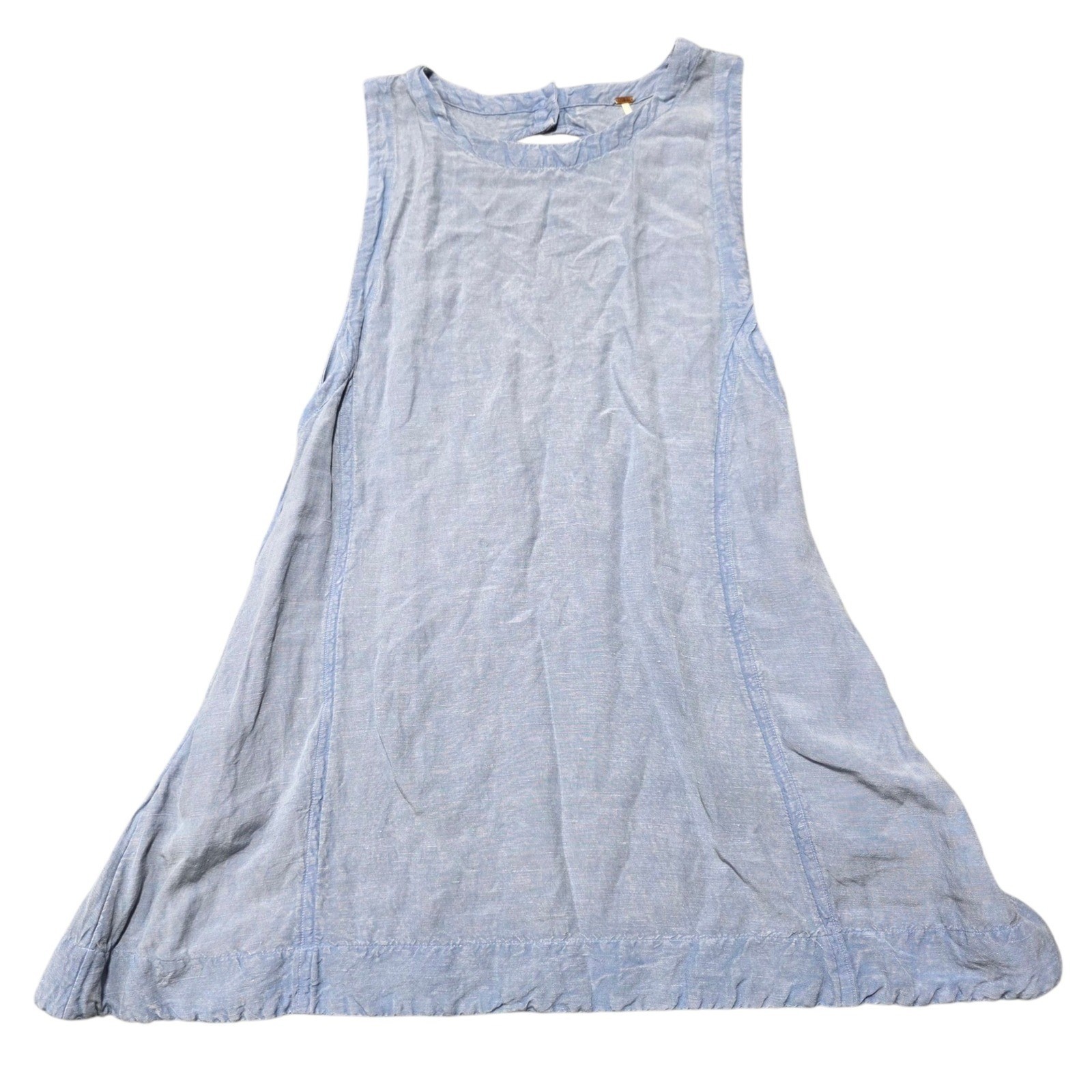 Free People Voile Trapeze Mini Dress Women S Blue Linen Blend Keyhole Back Boho