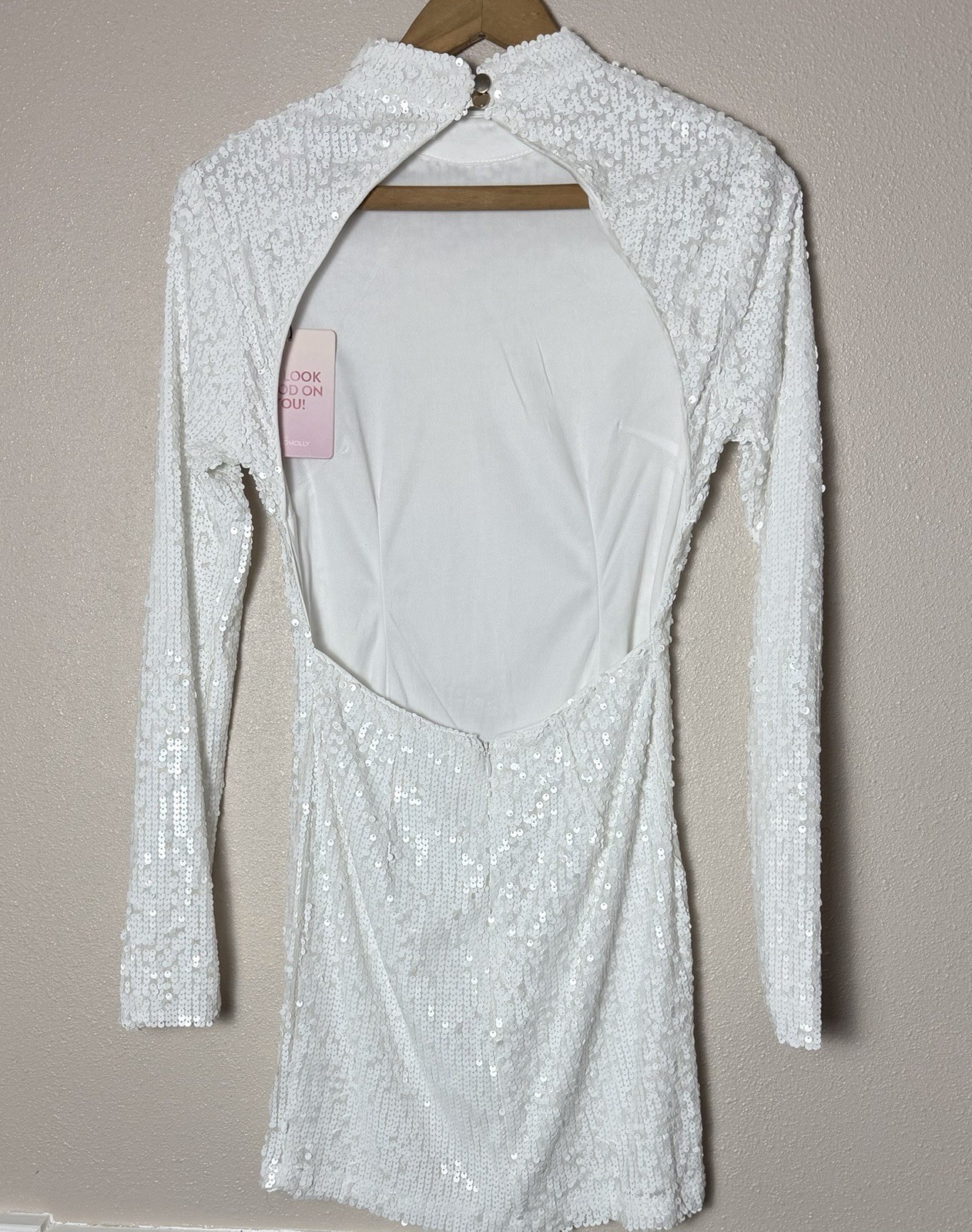 Hello Molly White Ribbed Mini Dress Sweetheart Open Back Tie Stretch M