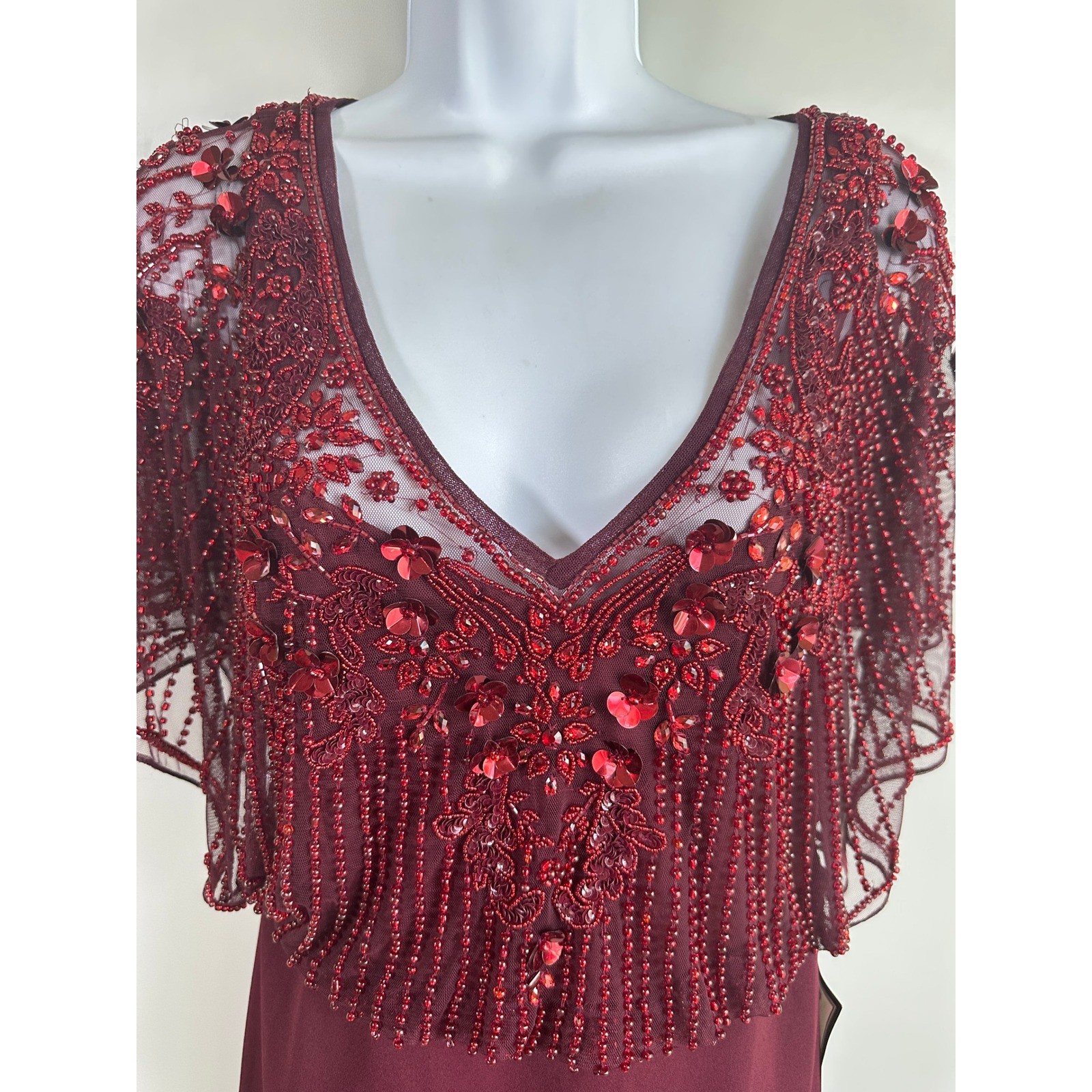 Aidan Mattox Beaded Evening Gown Wine Sequin Capelet Art Deco Old Hollywood Sz10