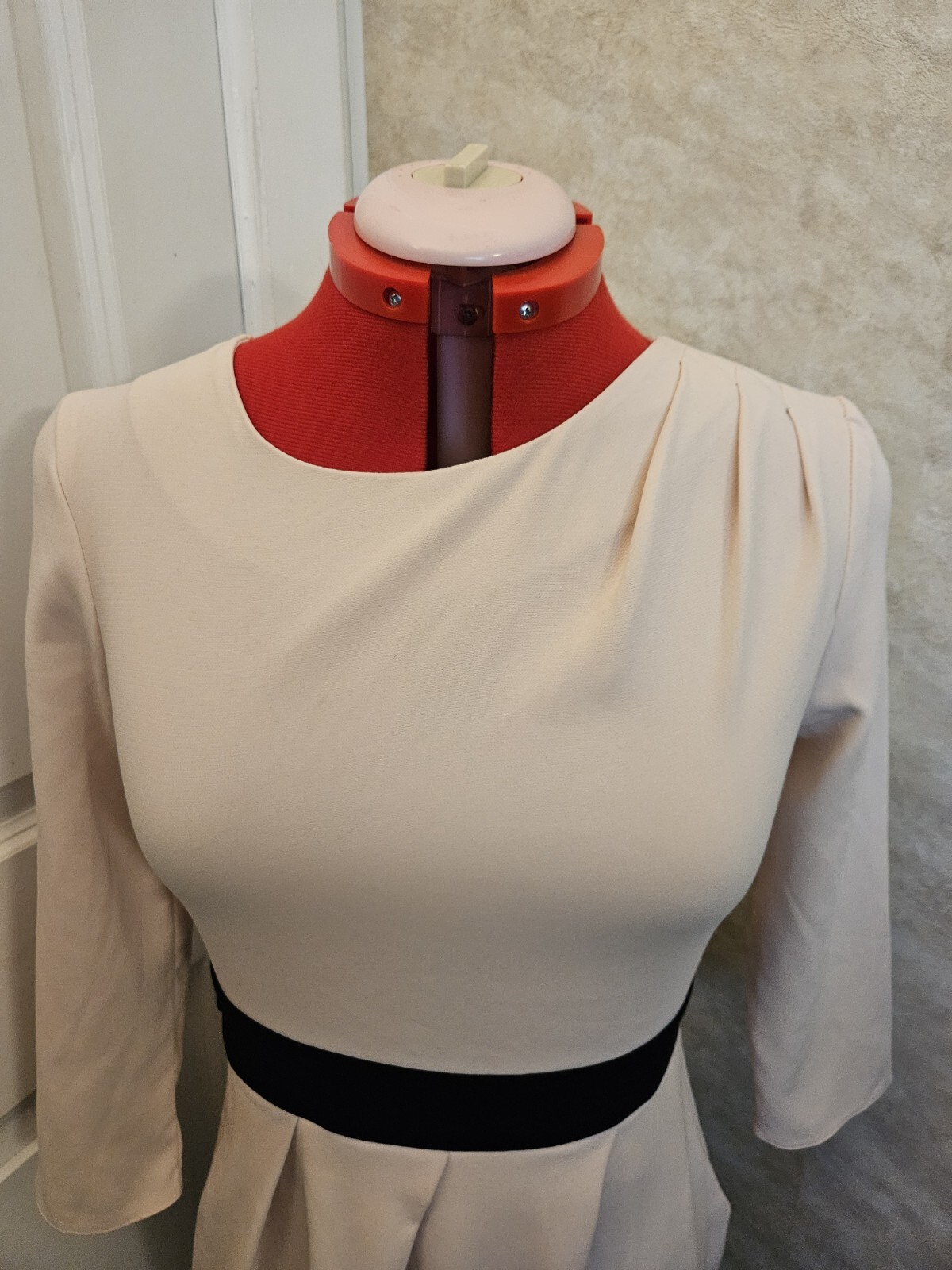 Closet London Pale Pink Apron Dress With Black Waist Tie Belt. Size 4